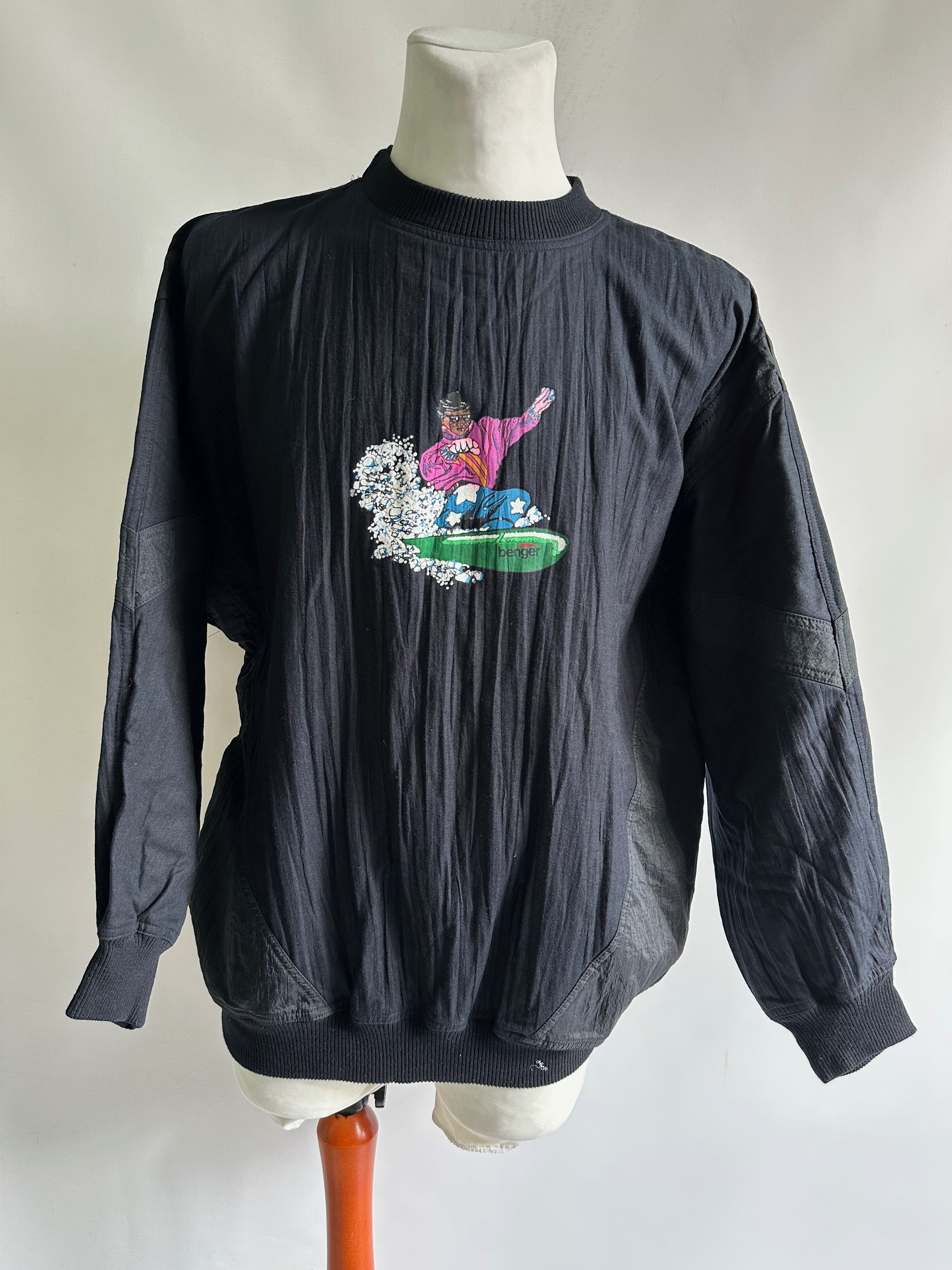 Vintage 80's - 90's BENGER vintage ski snowboarding sweatshirt black Size US XL / EU 56 / 4 - 2 Thumbnail