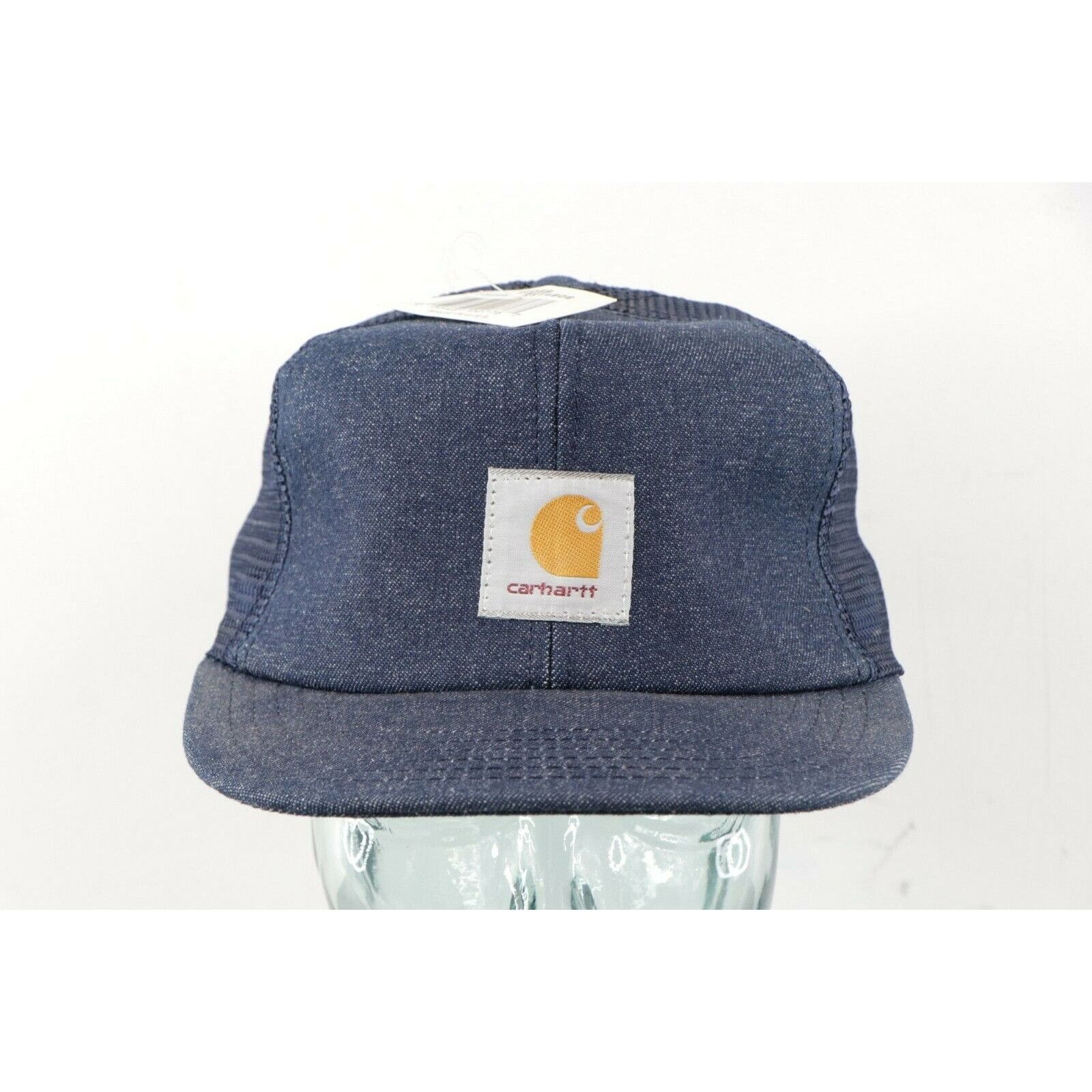 NOS Vintage 80s Carhartt Spell Out Denim Trucker Hat USA Menswear