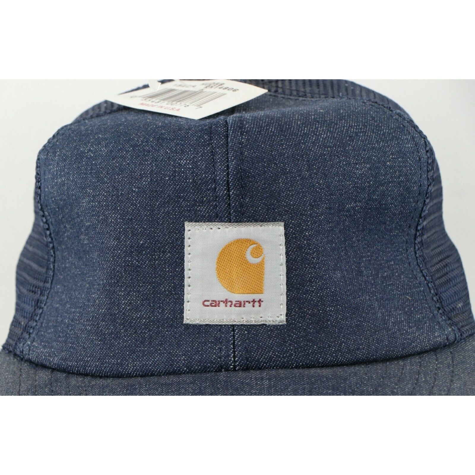 NOS Vintage 80s Carhartt Spell Out Denim Trucker Hat USA Menswear