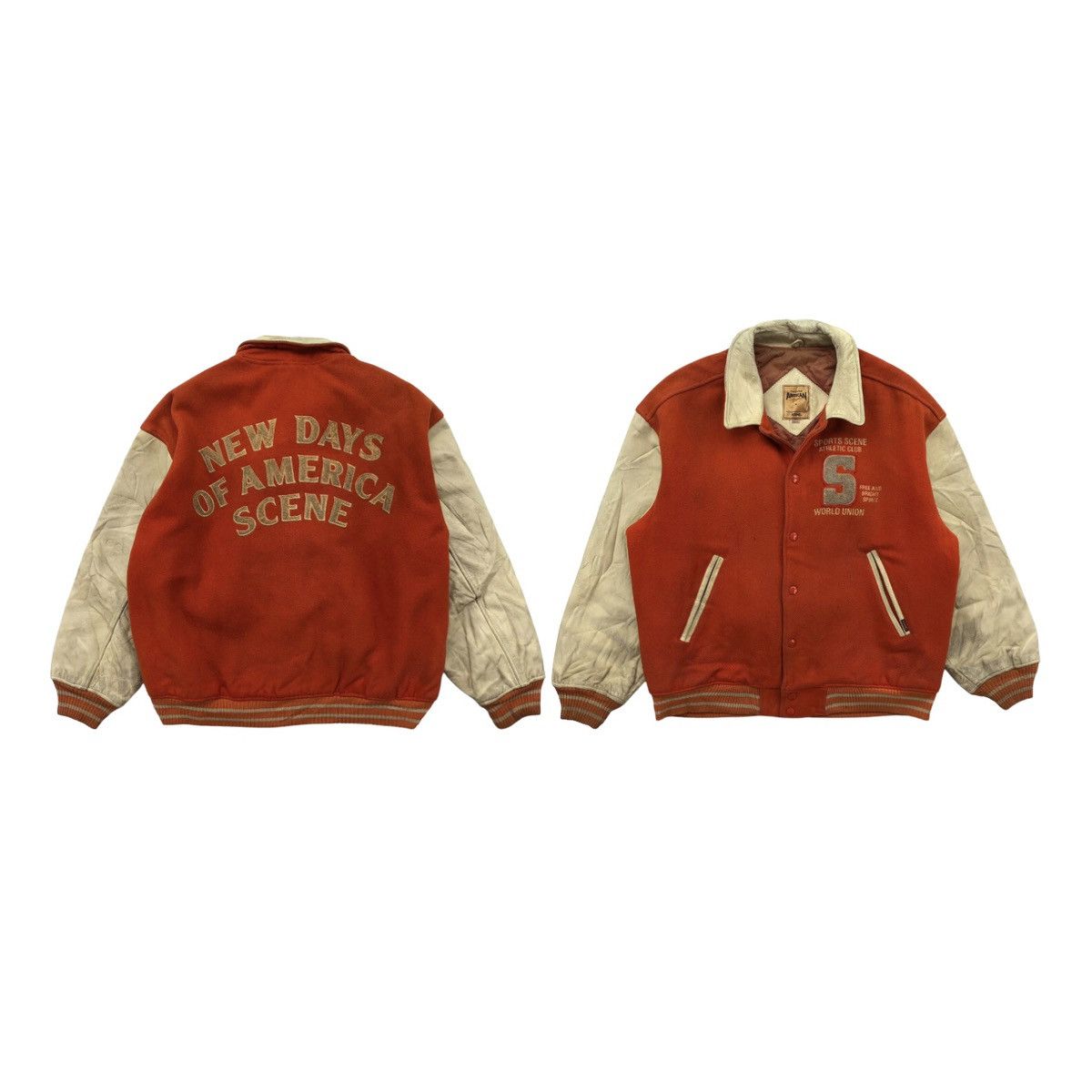 Vintage Vintage Scene World Union Wool Leather Jacket Size US L / EU 52-54 / 3 - 13 Thumbnail
