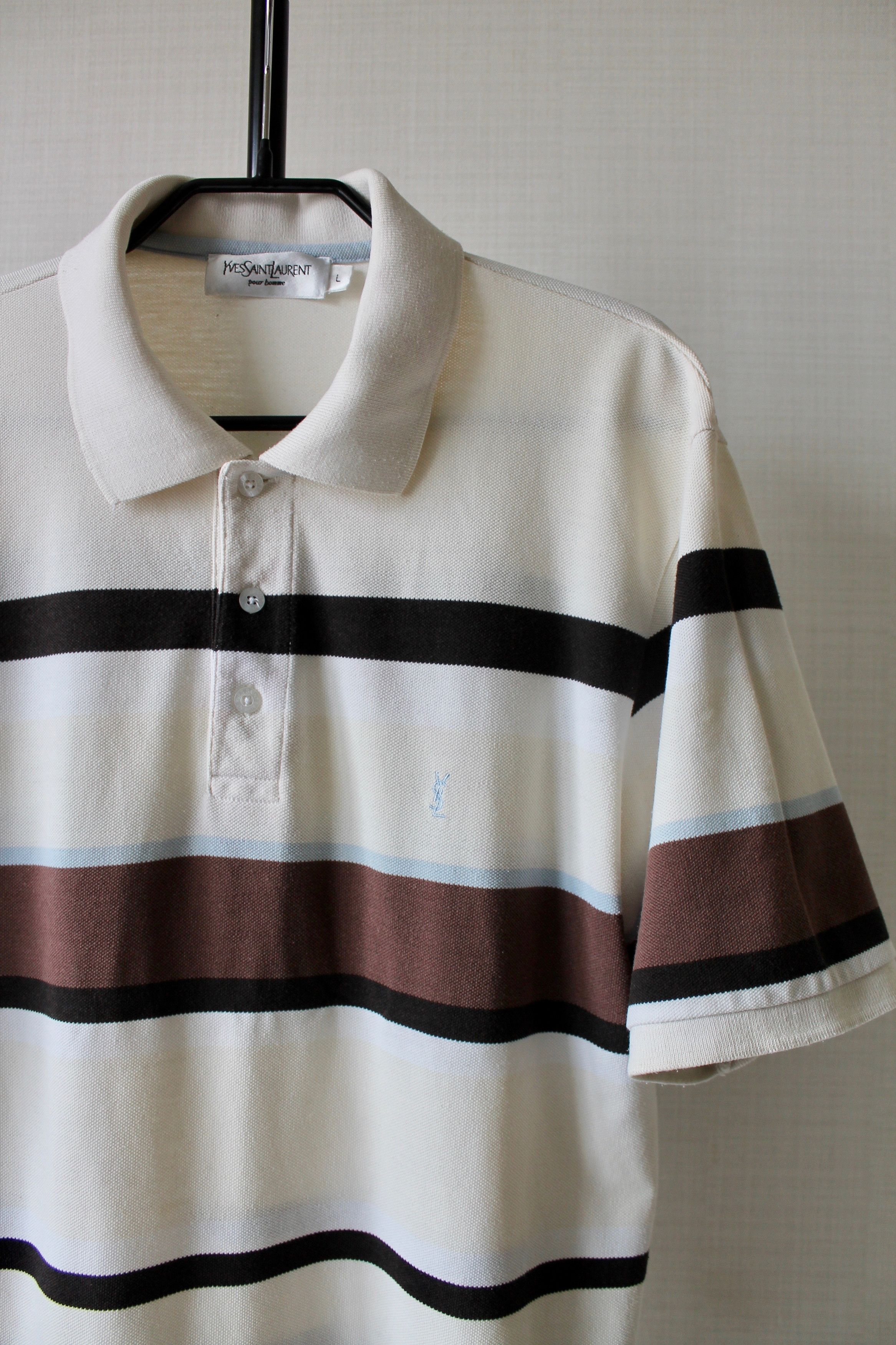 Vintage YSL Yves Saint Laurent Striped Polo Shirt Size US L / EU 52-54 / 3 - 2 Thumbnail