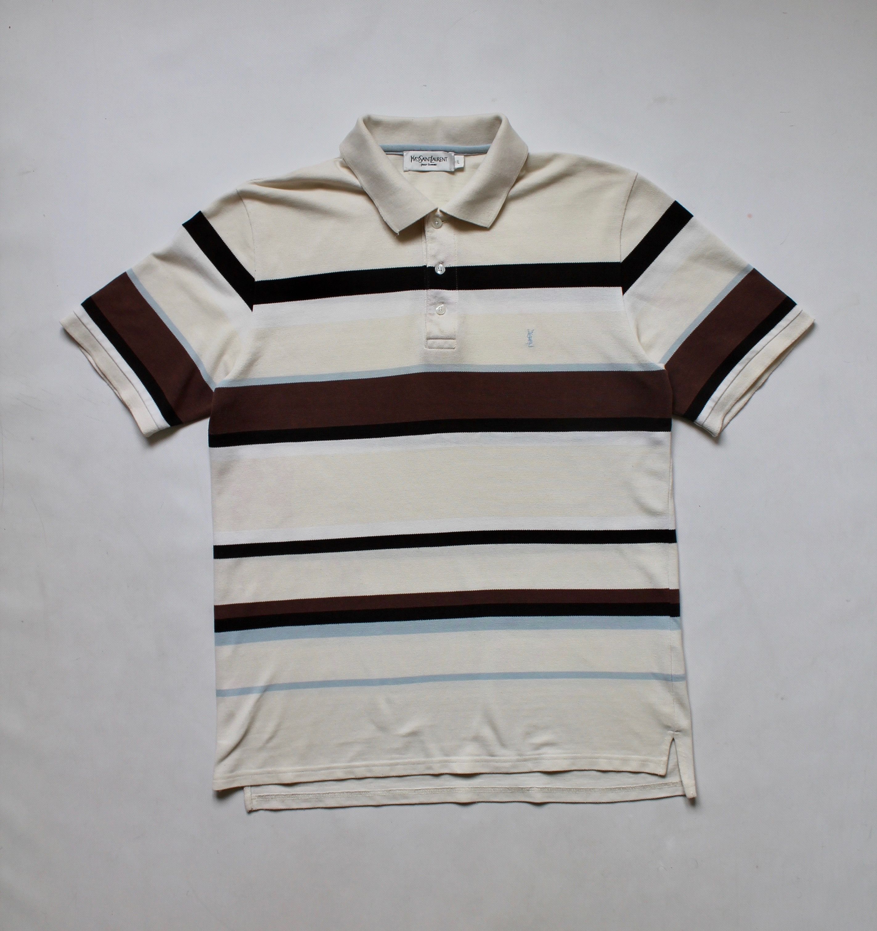 Vintage YSL Yves Saint Laurent Striped Polo Shirt Size US L / EU 52-54 / 3 - 9 Thumbnail