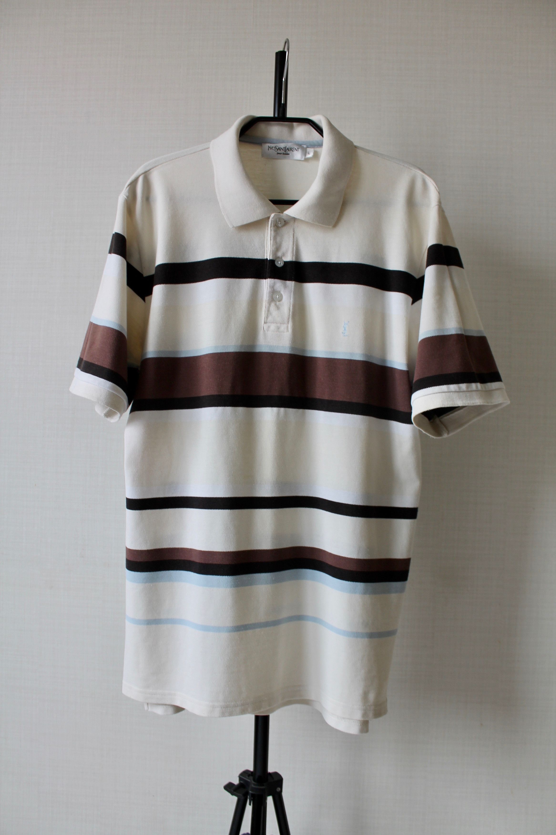 Vintage YSL Yves Saint Laurent Striped Polo Shirt Size US L / EU 52-54 / 3 - 1 Thumbnail