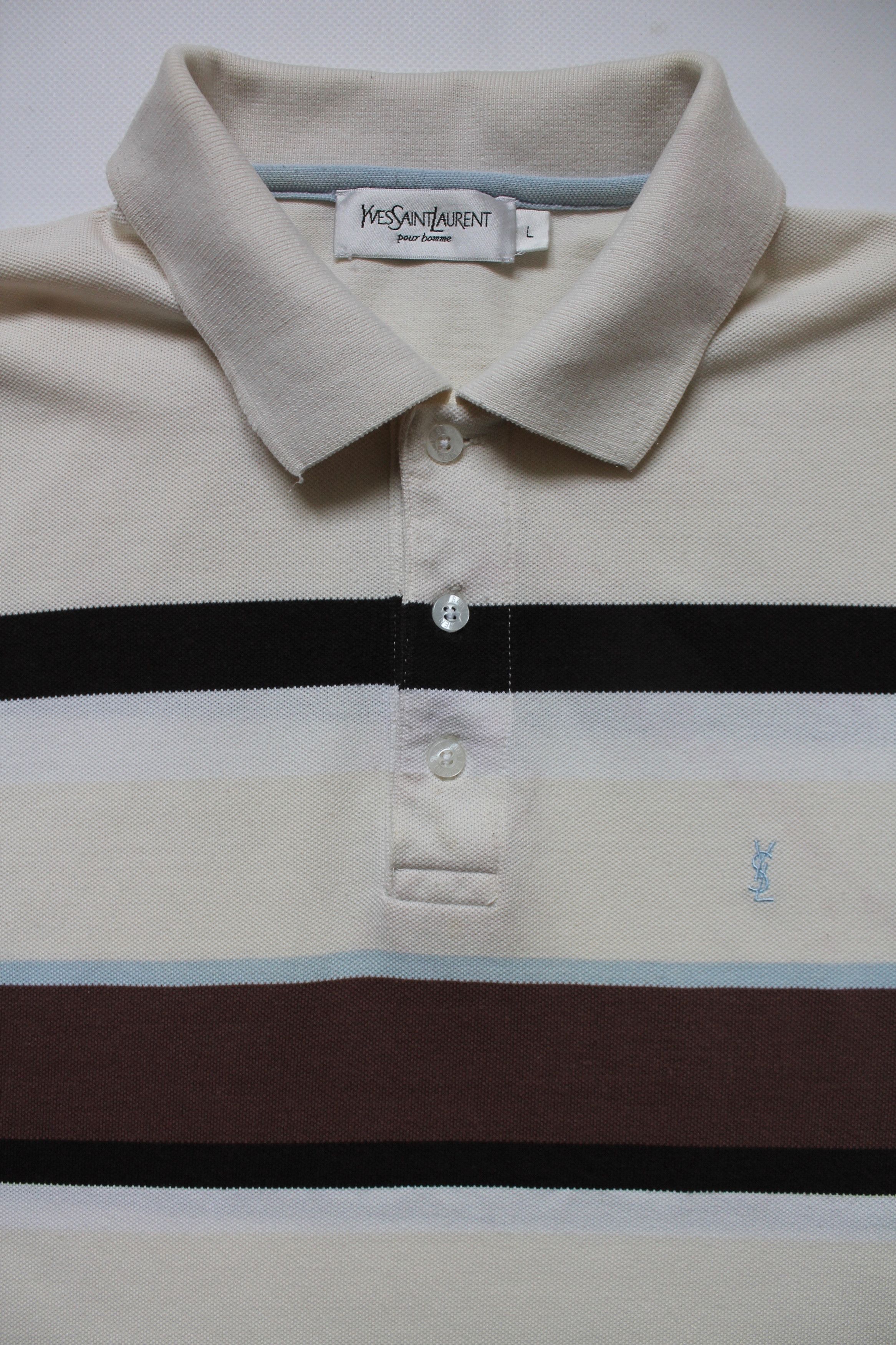 Vintage YSL Yves Saint Laurent Striped Polo Shirt Size US L / EU 52-54 / 3 - 10 Thumbnail