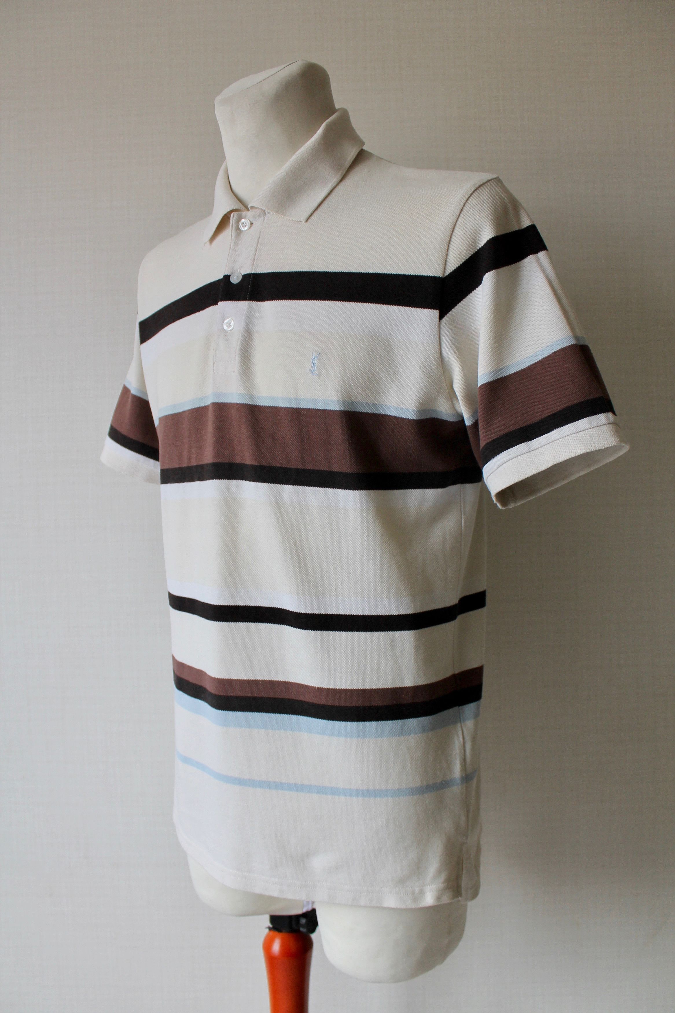 Vintage YSL Yves Saint Laurent Striped Polo Shirt Size US L / EU 52-54 / 3 - 6 Thumbnail