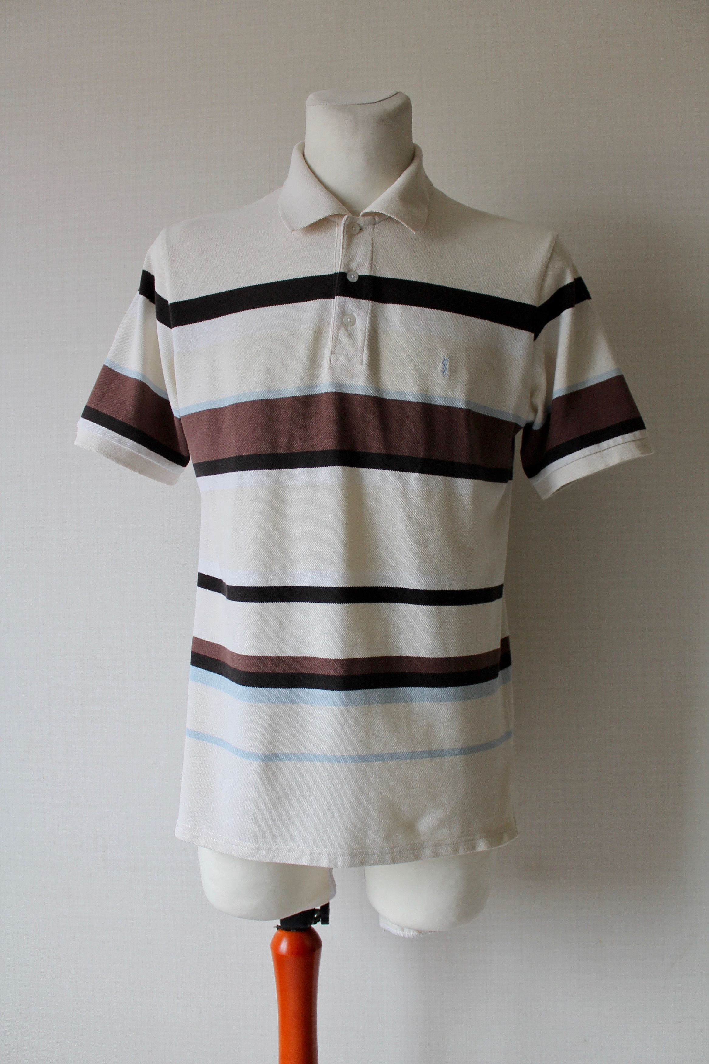 Vintage YSL Yves Saint Laurent Striped Polo Shirt Size US L / EU 52-54 / 3 - 5 Thumbnail