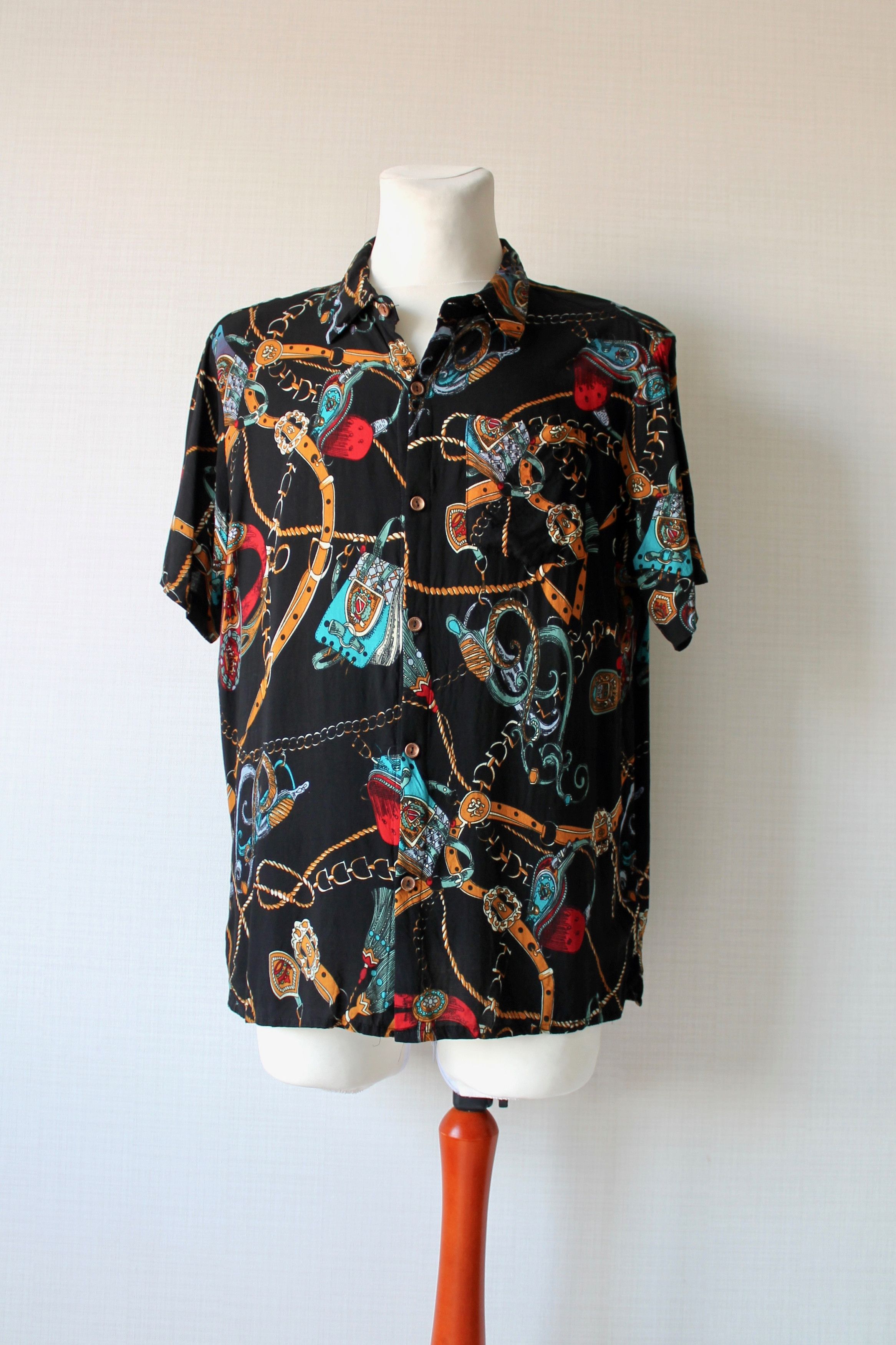 Vintage Viscose Shirt Short Sleeve ART Black Size US L / EU 52-54 / 3 - 9 Thumbnail