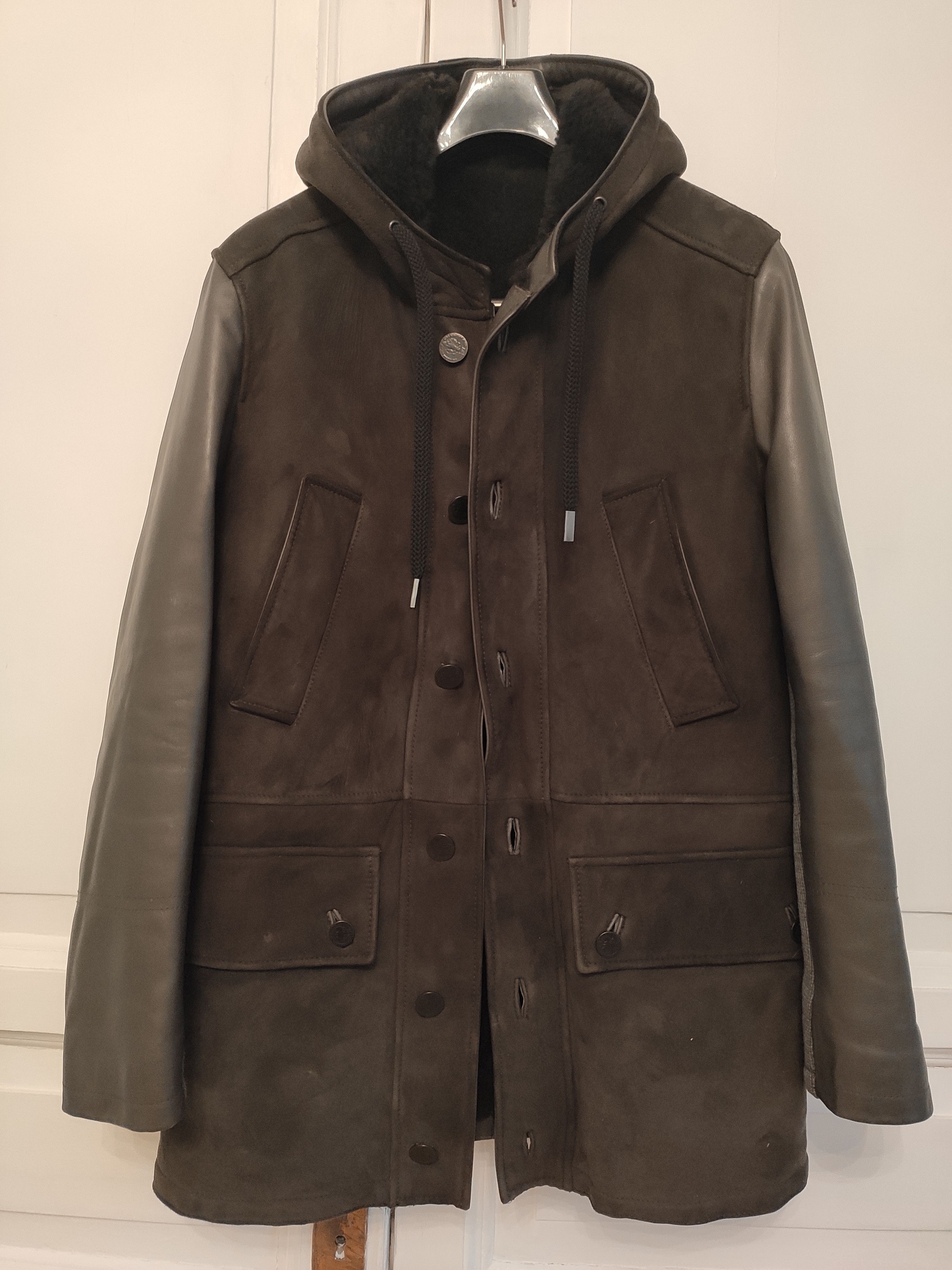 image of Paolo Pecora Shearling Parka In Khaki.like Saint Laurent Or Gucci, Men's (Size Medium)