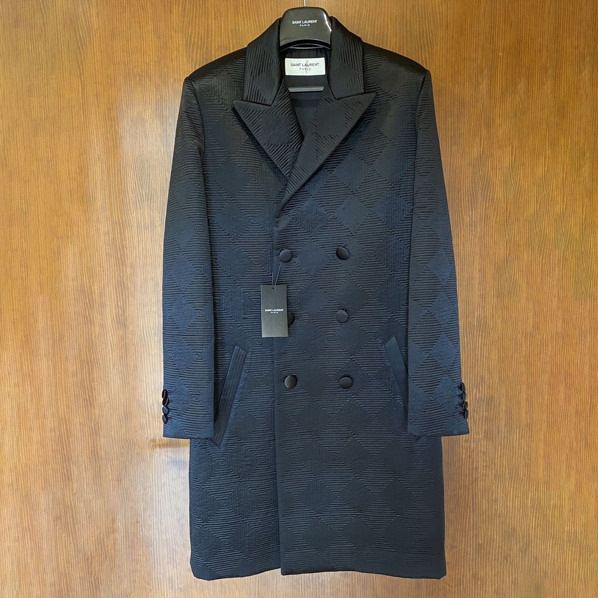 image of Anthony Vaccarello x Saint Laurent Paris Saint Laurent Double Breasted Overcoat In Small in Black