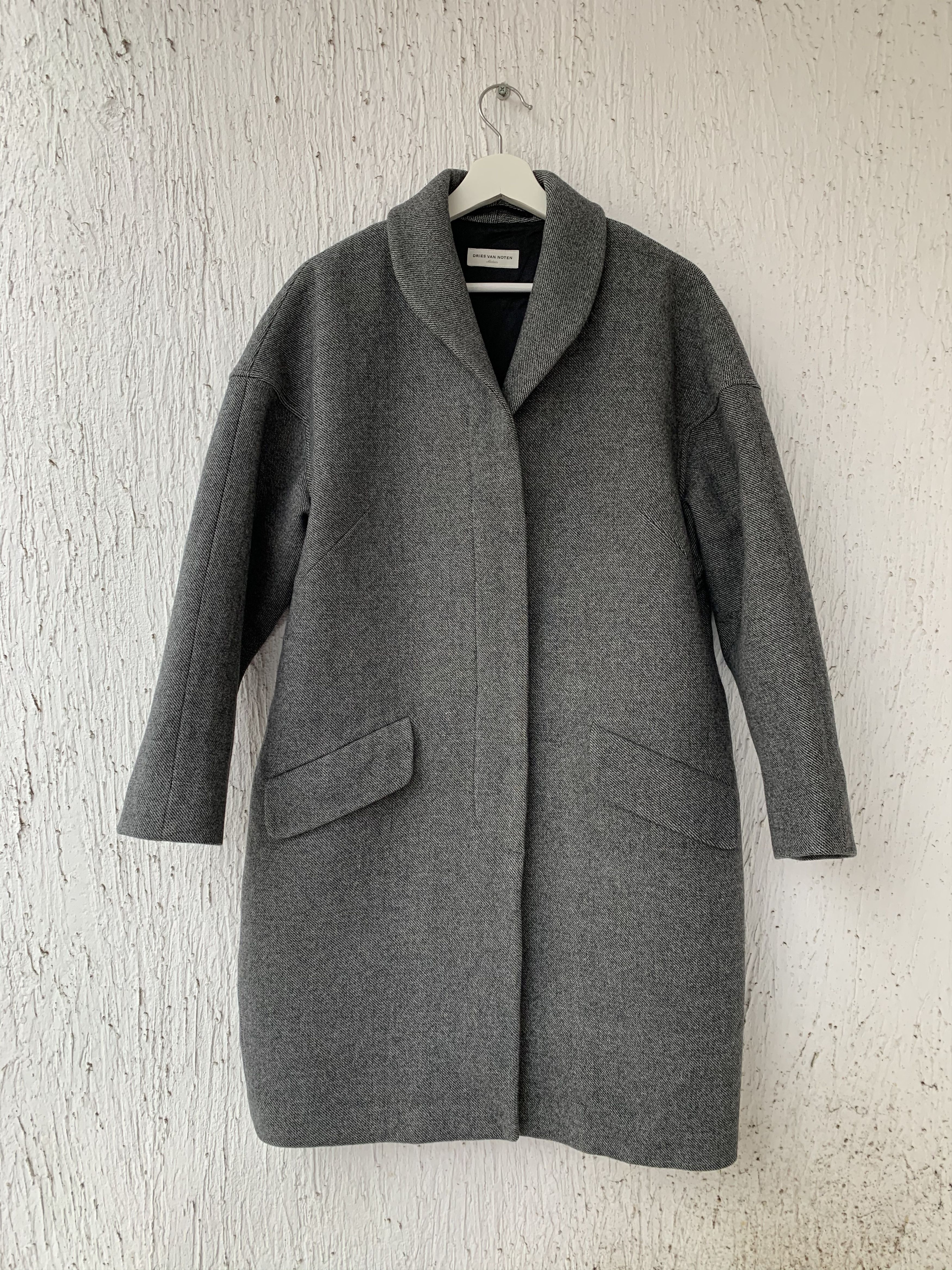Pre-owned Dries Van Noten Shawl Collar Wool Coat In Grey | ModeSens