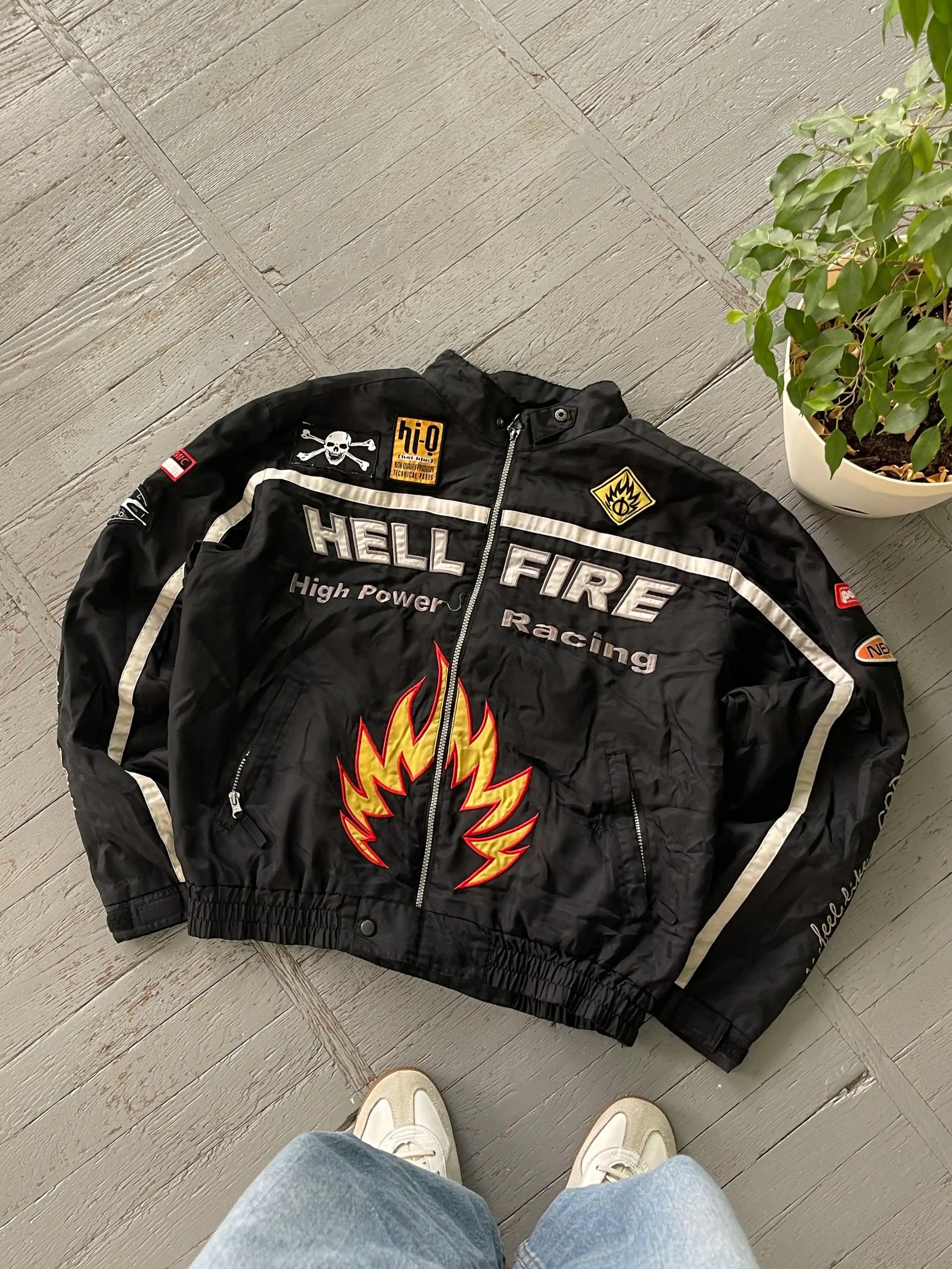 image of Nascar x Racing Vintage Hell Fire Racing Team Moto Jacket in Black, Men's (Size XL)