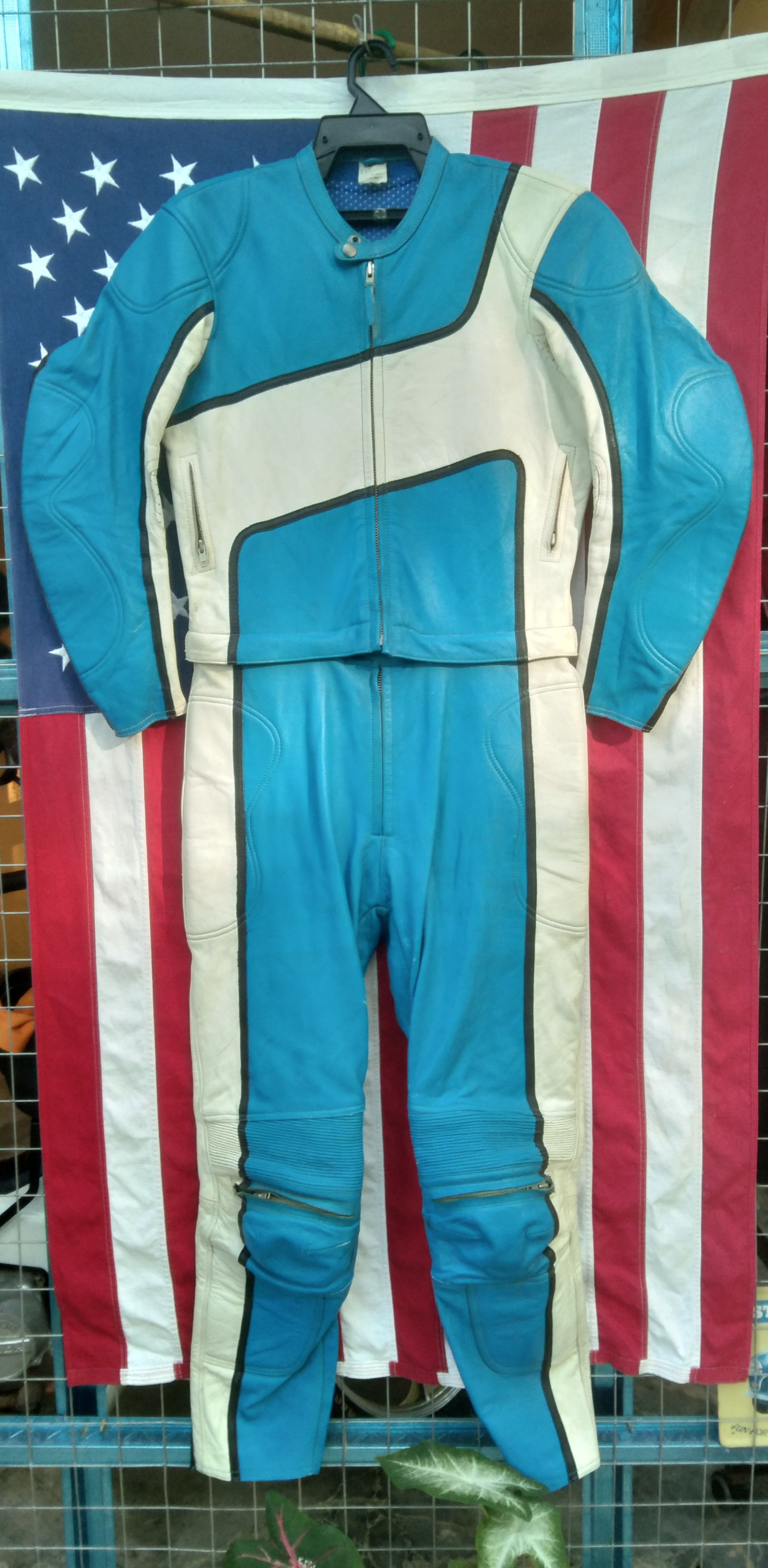 image of Full Leather Racing Overall in Blue/White, Men's (Size 33)