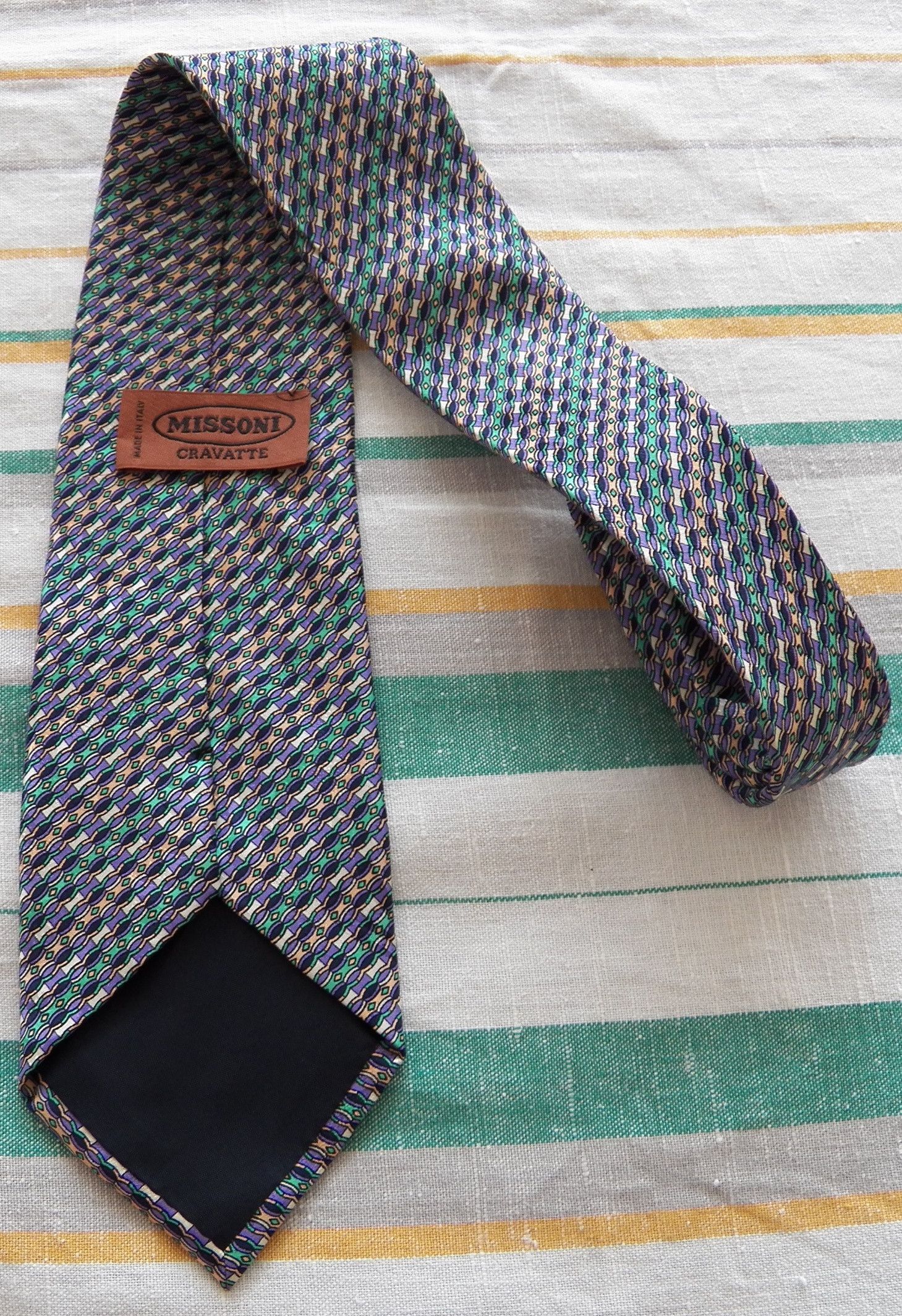 Missoni NECKTIE whimsical gloss satin silk multicolored geometric Size ONE SIZE - 3 Thumbnail