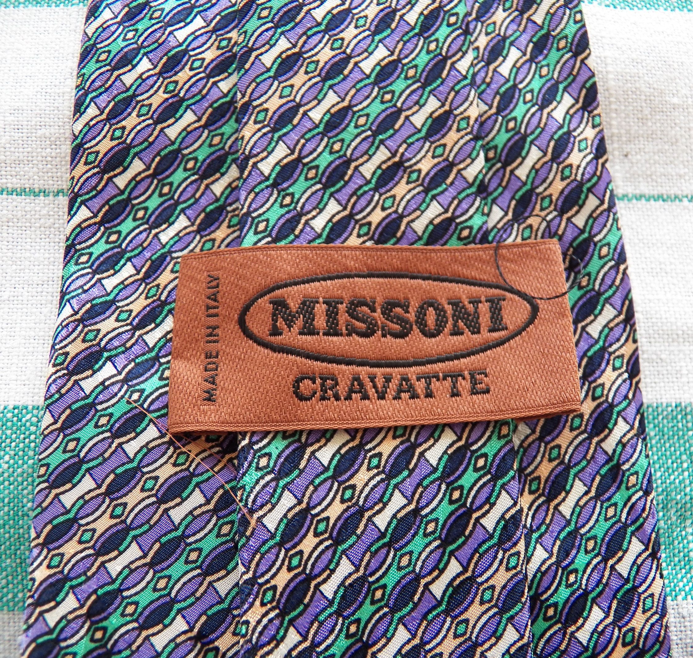 Missoni NECKTIE whimsical gloss satin silk multicolored geometric Size ONE SIZE - 7 Thumbnail