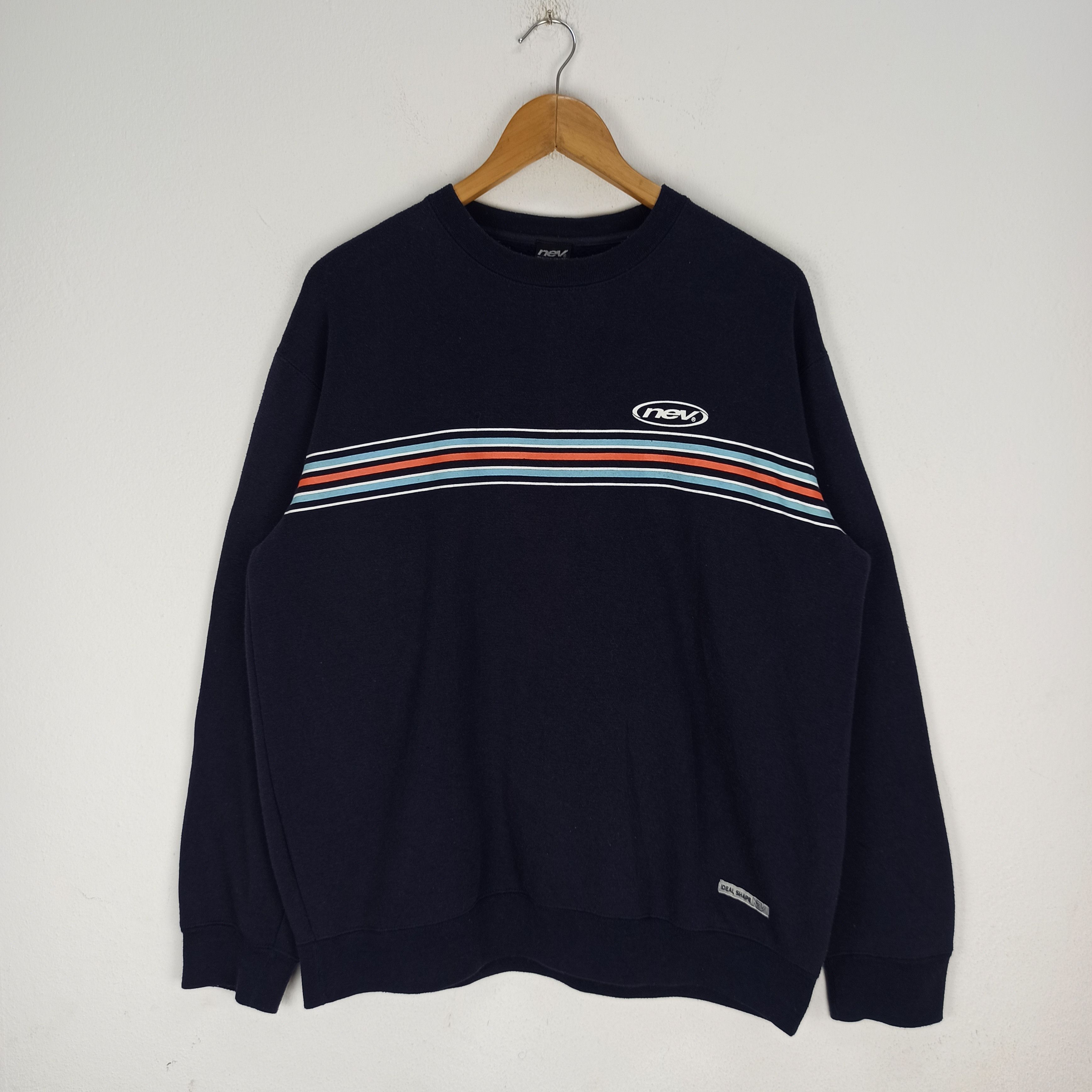 image of Vintage Nev Sweatshirt Crewneck Jumper Line Design in Blue, Men's (Size Medium)