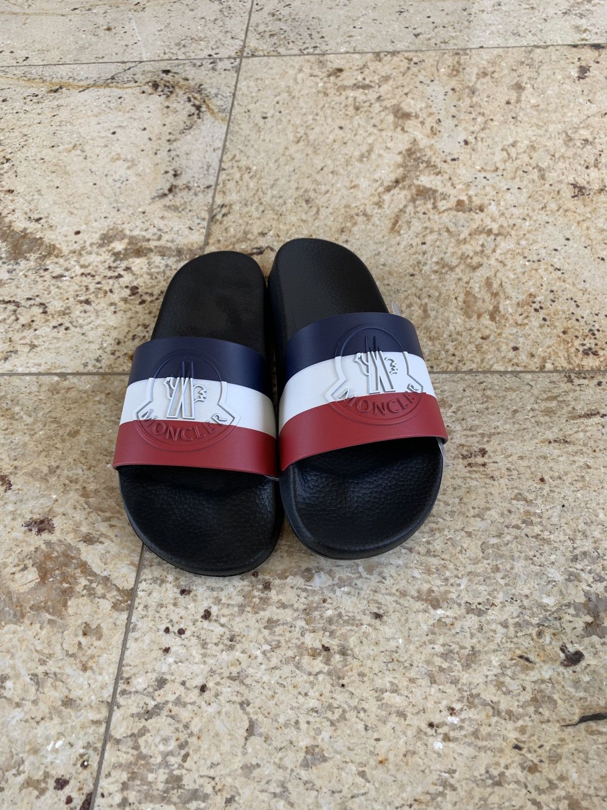 image of Moncler Logo Stamp Sliders in Black, Men's (Size 6)