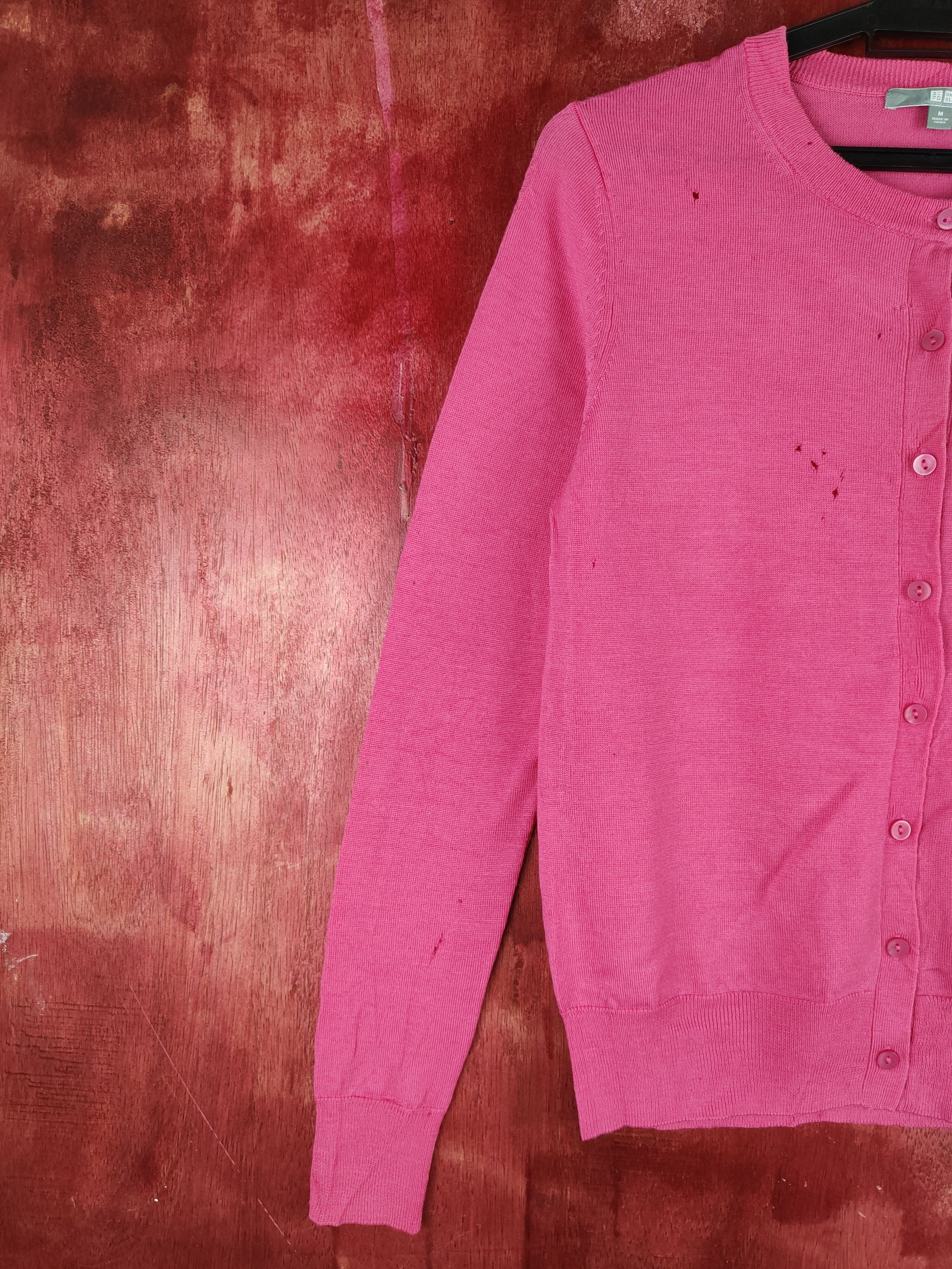 Japanese Brand × Uniqlo Uniqlo japan vintage distressed knitwear Pink Cardigan #S859 Size M / US 6-8 / IT 42-44 - 5 Thumbnail