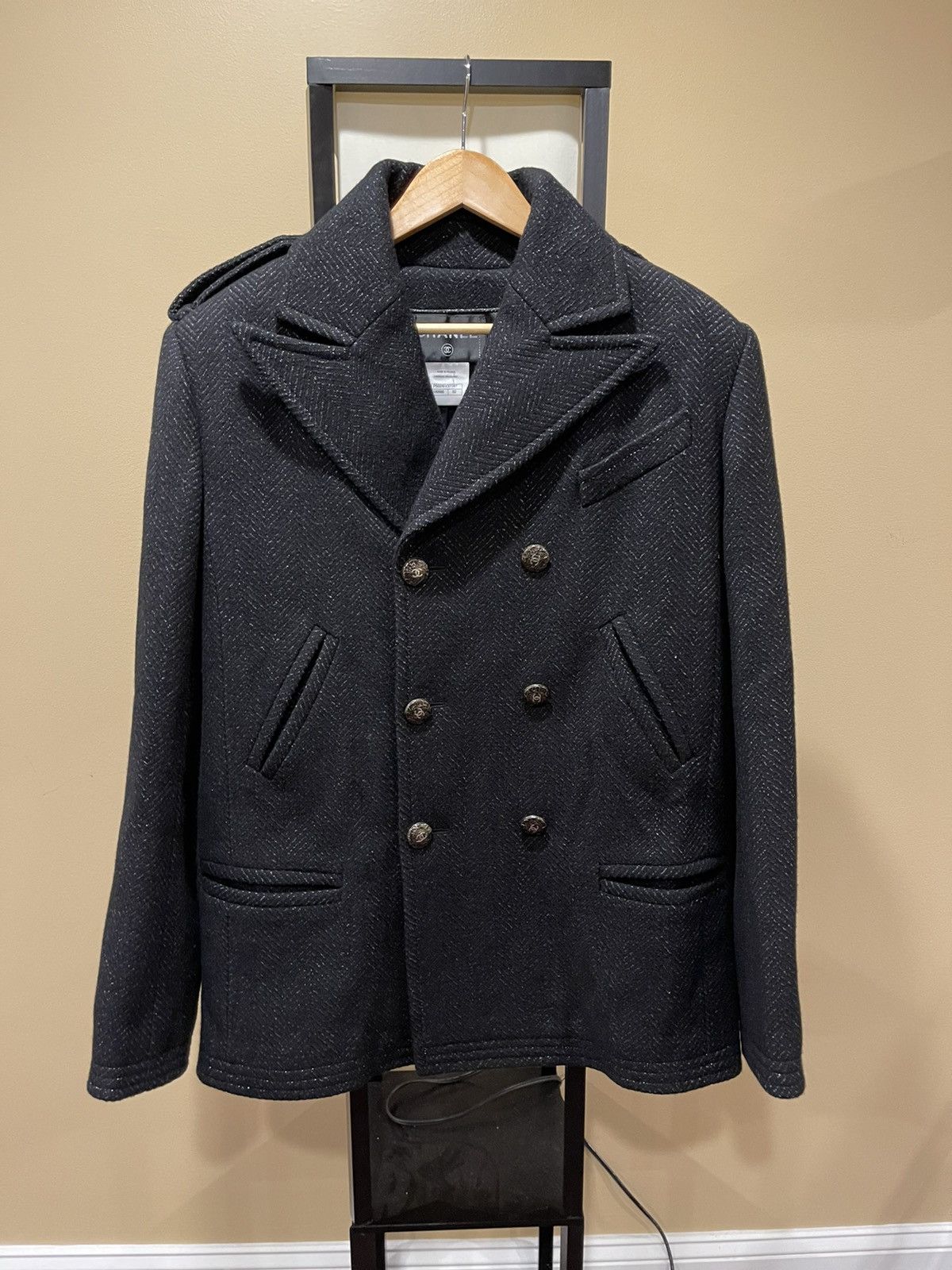 image of Chanel Black Peacoat Cc Buttons, Men's (Size Large)