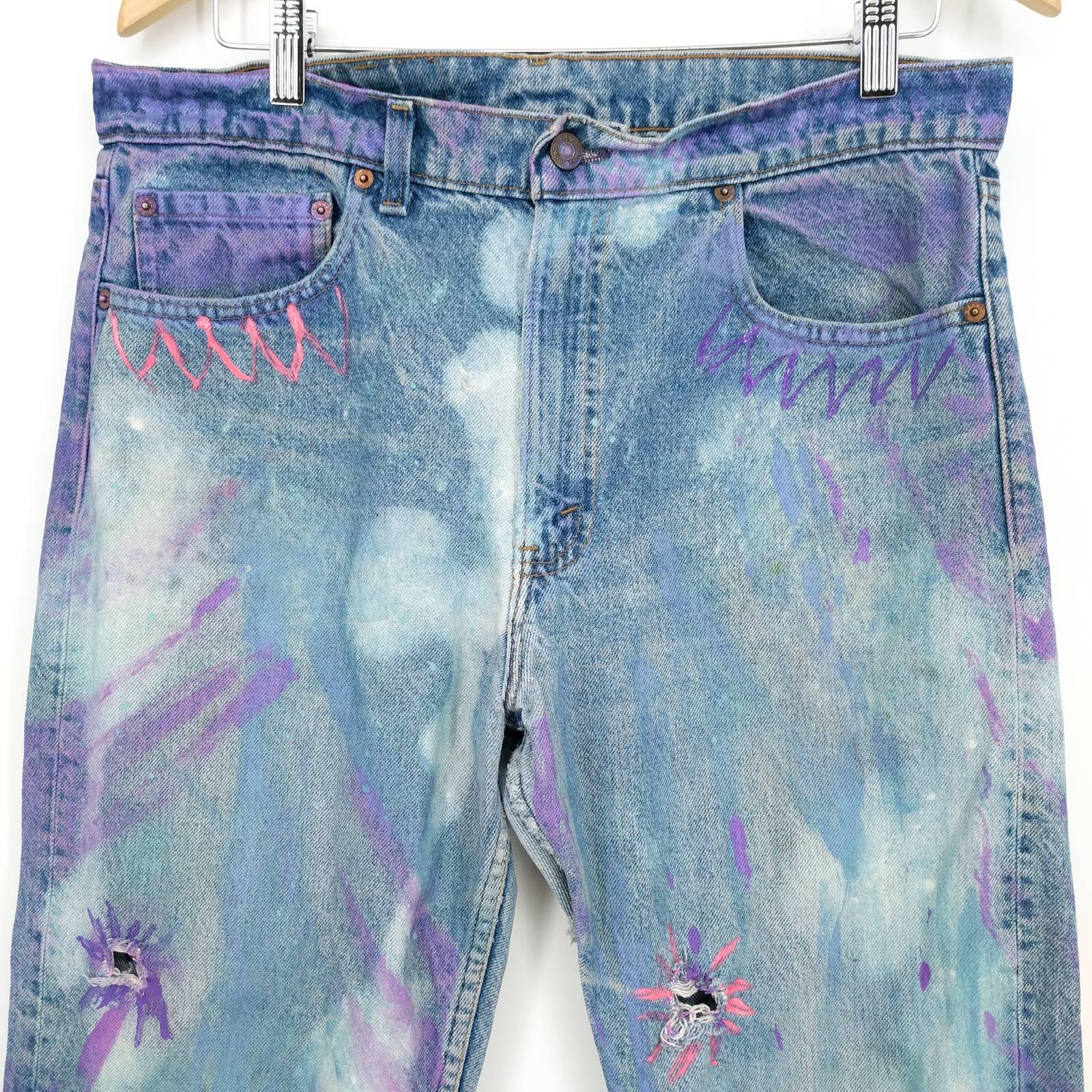 Levi's × Levi's Vintage Clothing Vintage Levi's 505 Custom Painted Bleached Distressed Denim Size US 36 / EU 52 - 2 Thumbnail