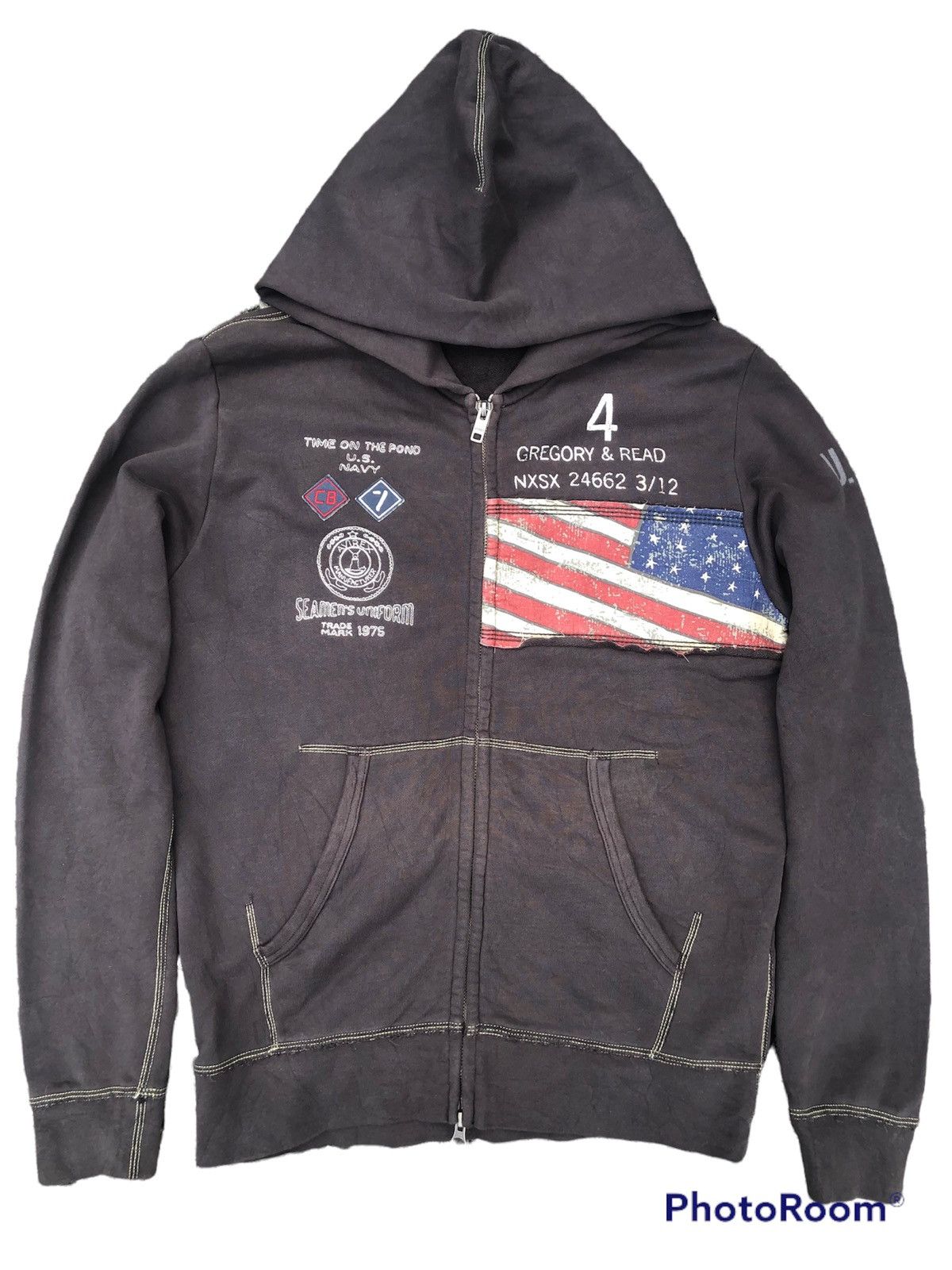image of Avirex Sweatshirt America Flag Usn Gregory in Black, Men's (Size Large)