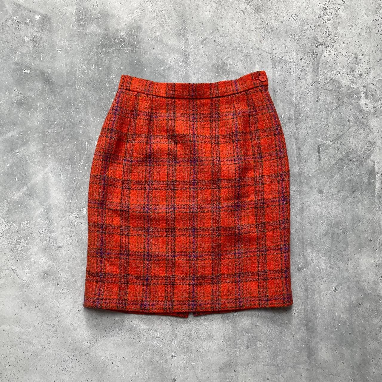 image of Vintage 80's YVES Saint Laurent Plaid Pencil Skirt Women’S in Orange, Women's (Size 30)