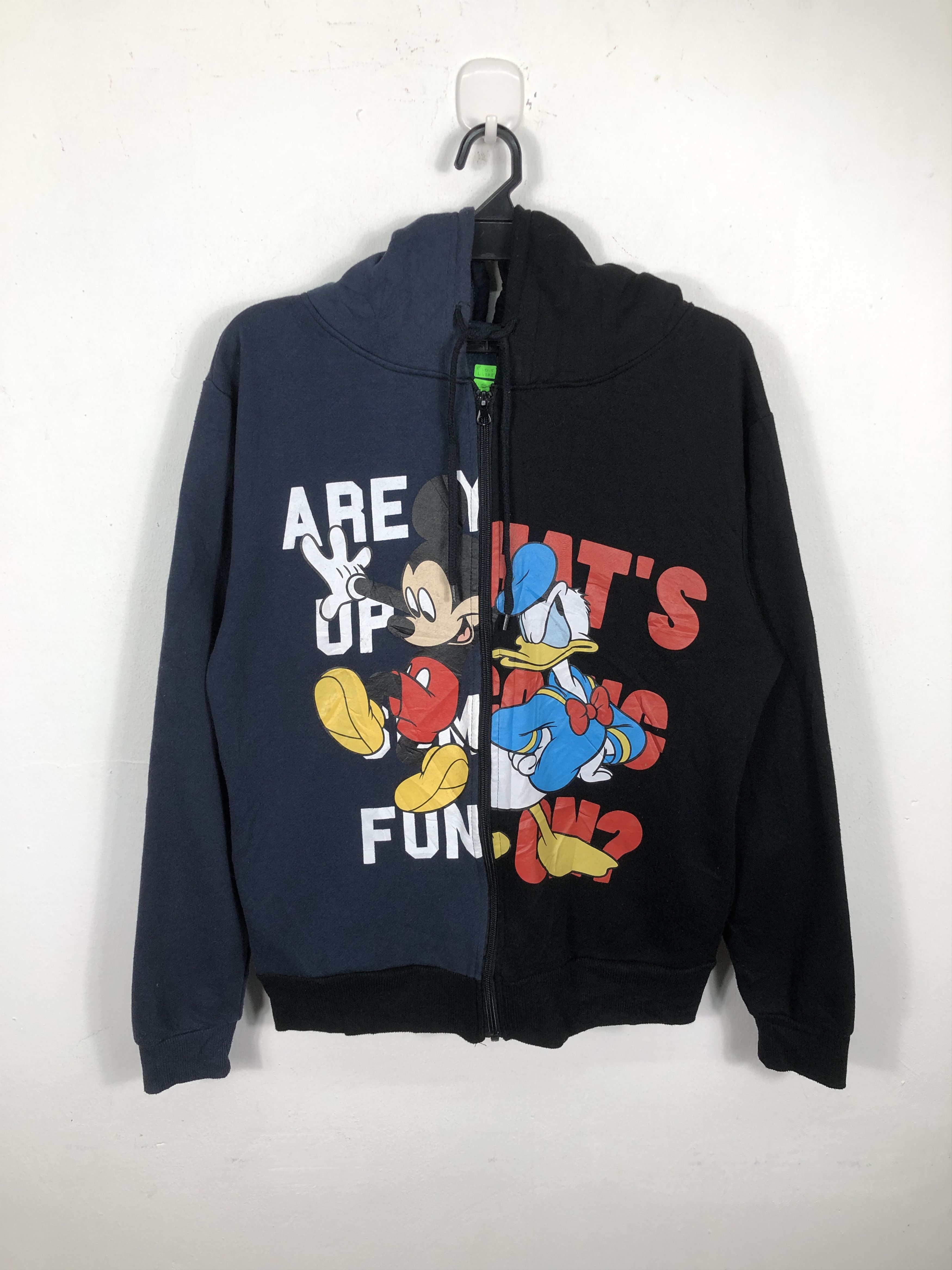 image of Disney Mickey Mouse Donald Duck Zipper Hoodie in Dark Blue/Black, Men's (Size Large)