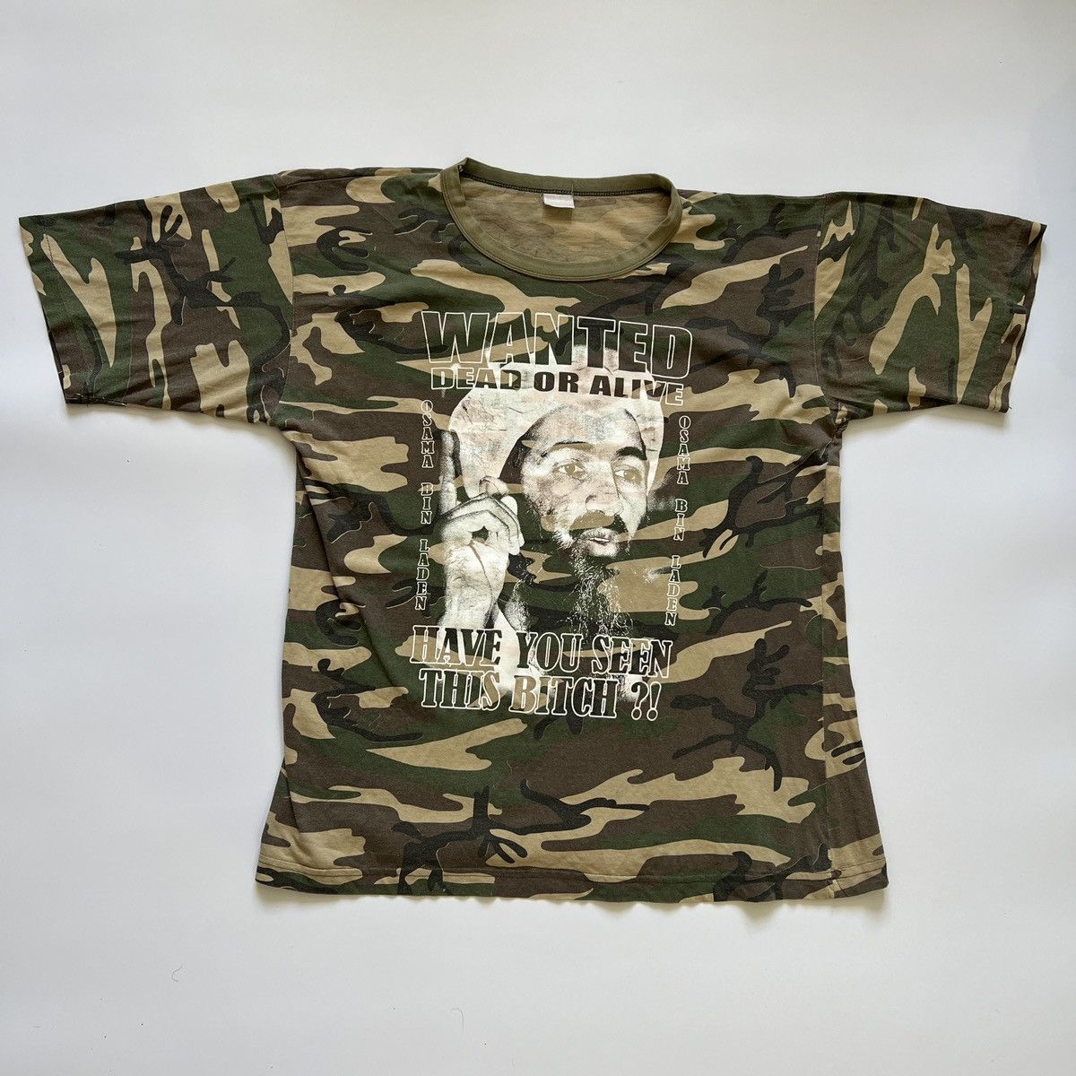 image of Vintage Osama Bin Laden T-Shirt Tee Shirt Terrorist in Camo, Men's (Size XL)