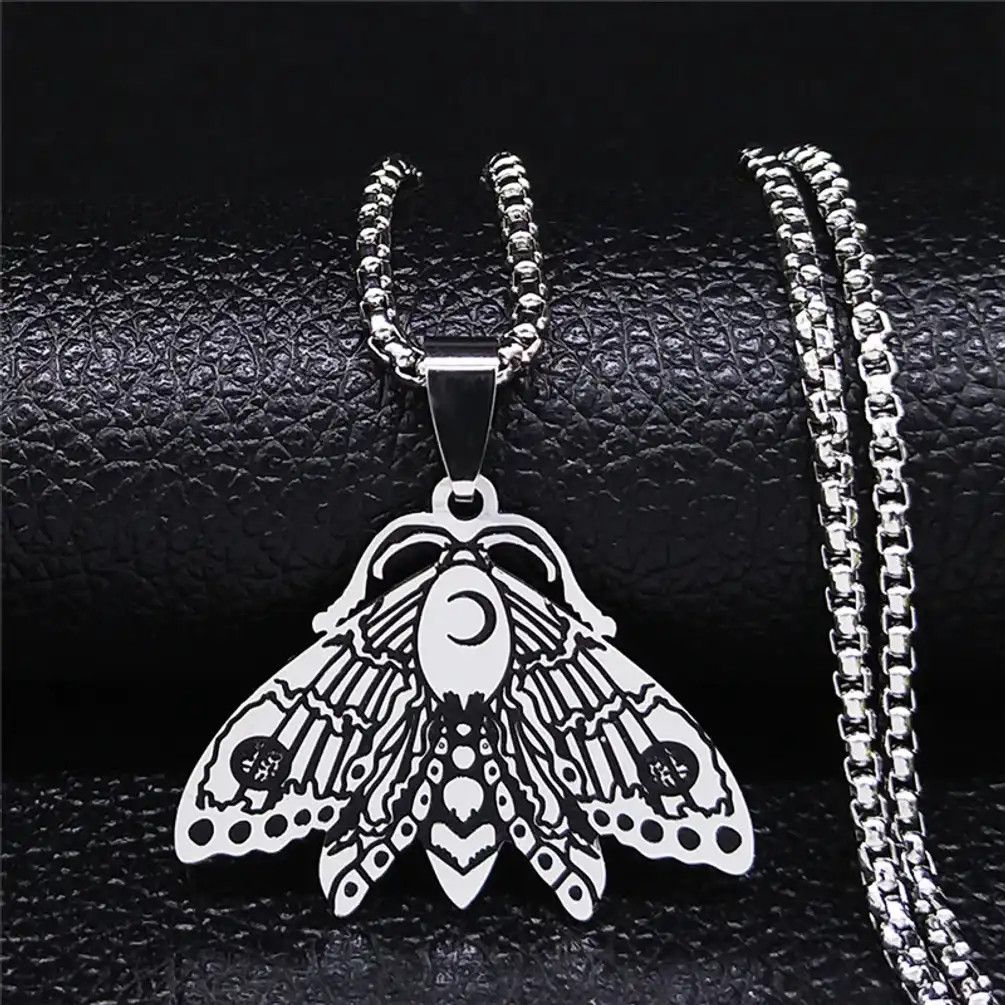 Jewelry Witchcraft Moon Moth Stainless Steel Necklace Size ONE SIZE - 1 Thumbnail
