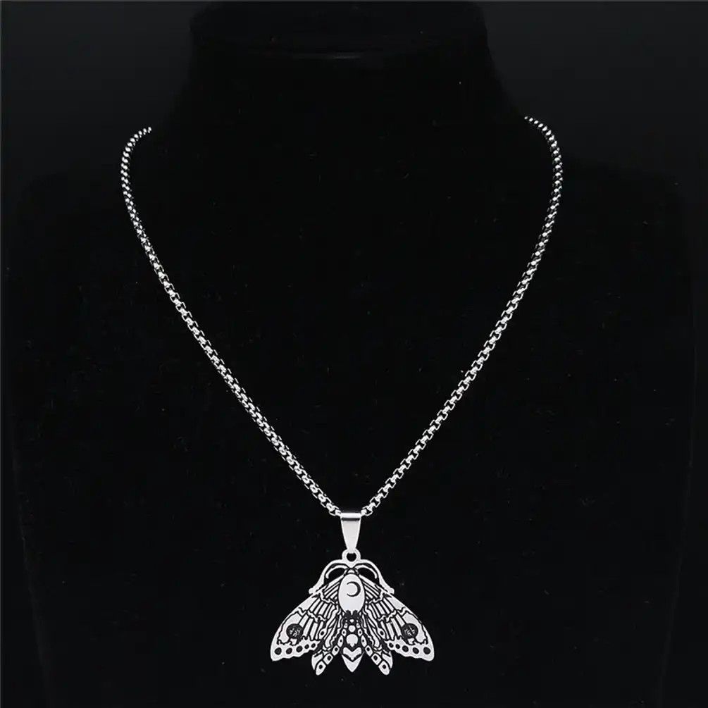 Jewelry Witchcraft Moon Moth Stainless Steel Necklace Size ONE SIZE - 4 Thumbnail