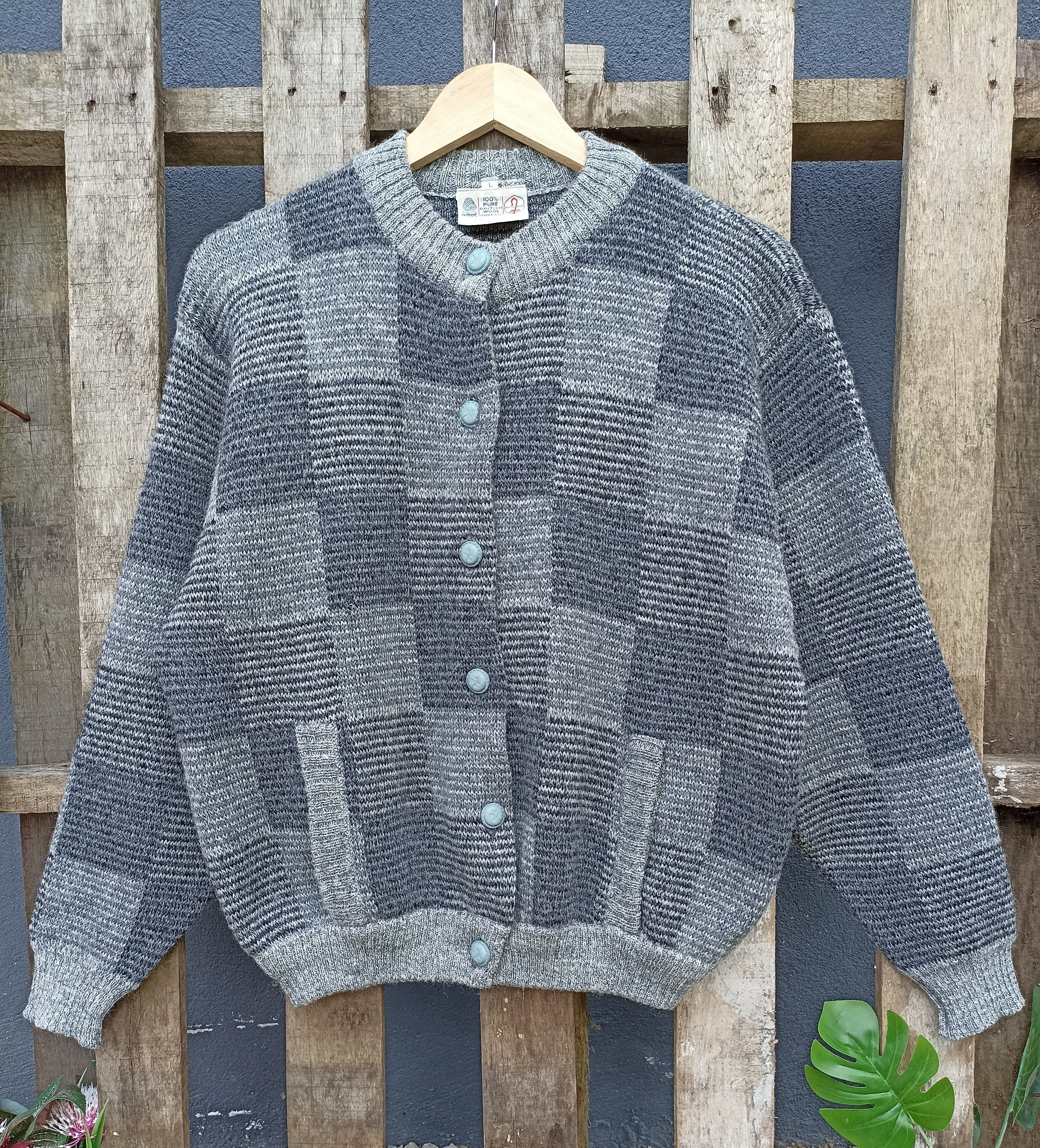 Pre-owned Cardigan Vintage 80's British Wool  In Grey