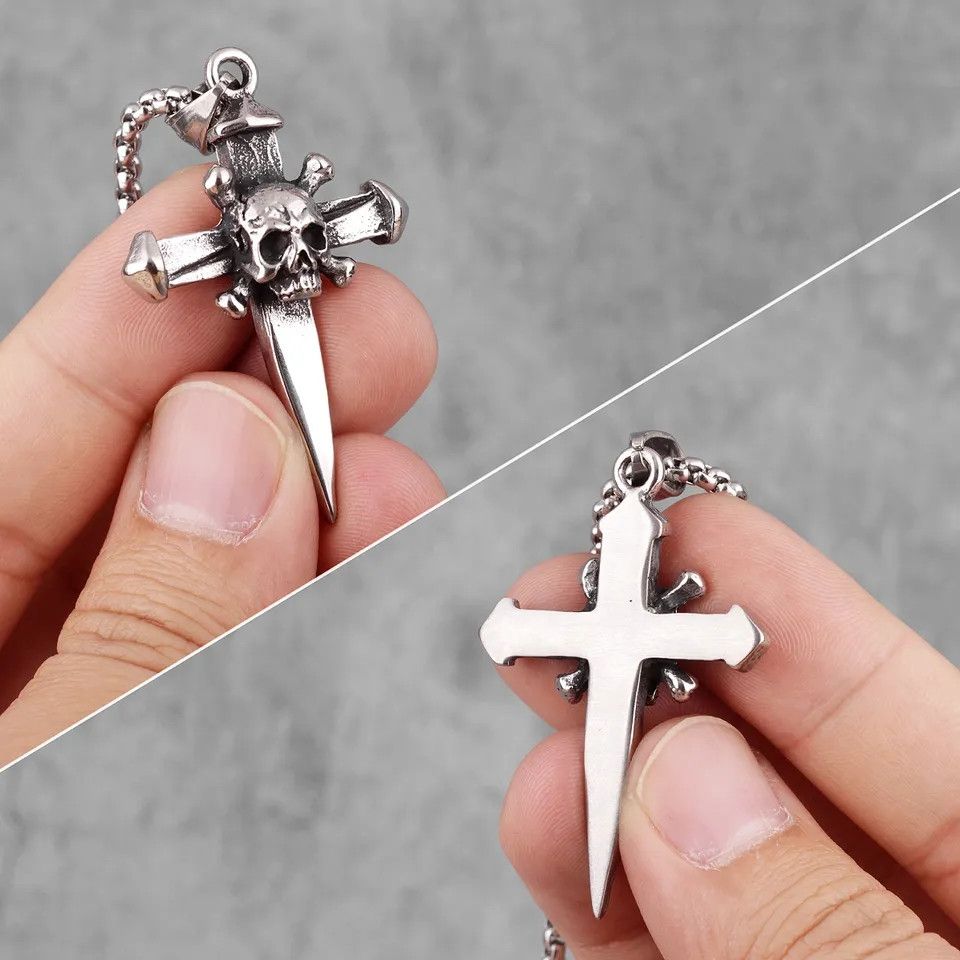 Jewelry Gothic Skull Cross Sword Pendant Necklaces Size ONE SIZE - 3 Thumbnail