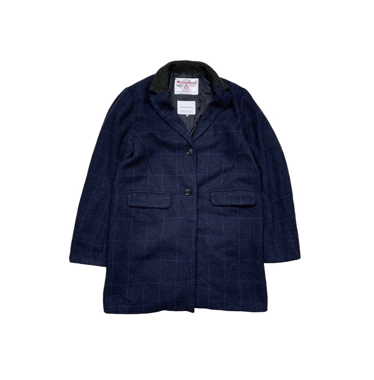 image of Harris Tweed Long Coat in Blue Black, Women's (Size Medium)