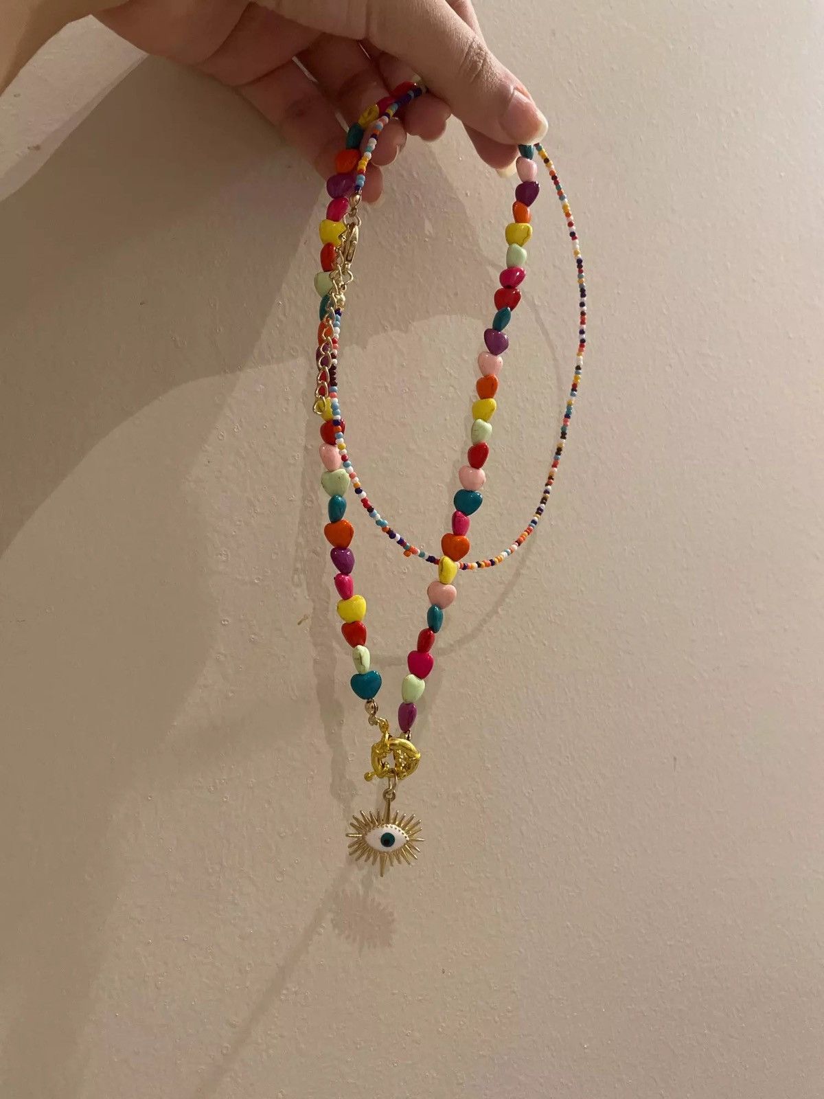 Handmade × Jewelry Colorful Heart Choker Beads Eye Pendant Necklace Size ONE SIZE - 3 Thumbnail