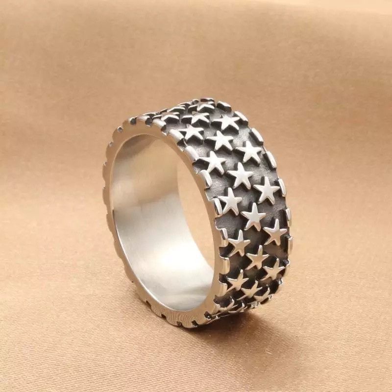 Jewelry Retro Simple Men Stainless Steel Star Ring Size ONE SIZE - 3 Thumbnail