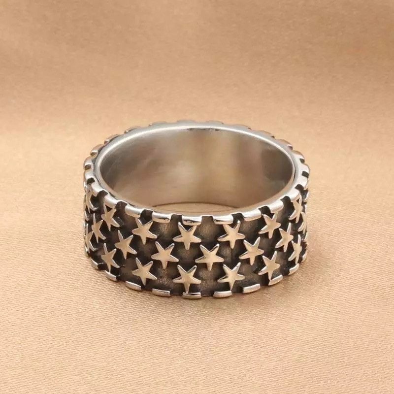 Jewelry Retro Simple Men Stainless Steel Star Ring Size ONE SIZE - 4 Thumbnail
