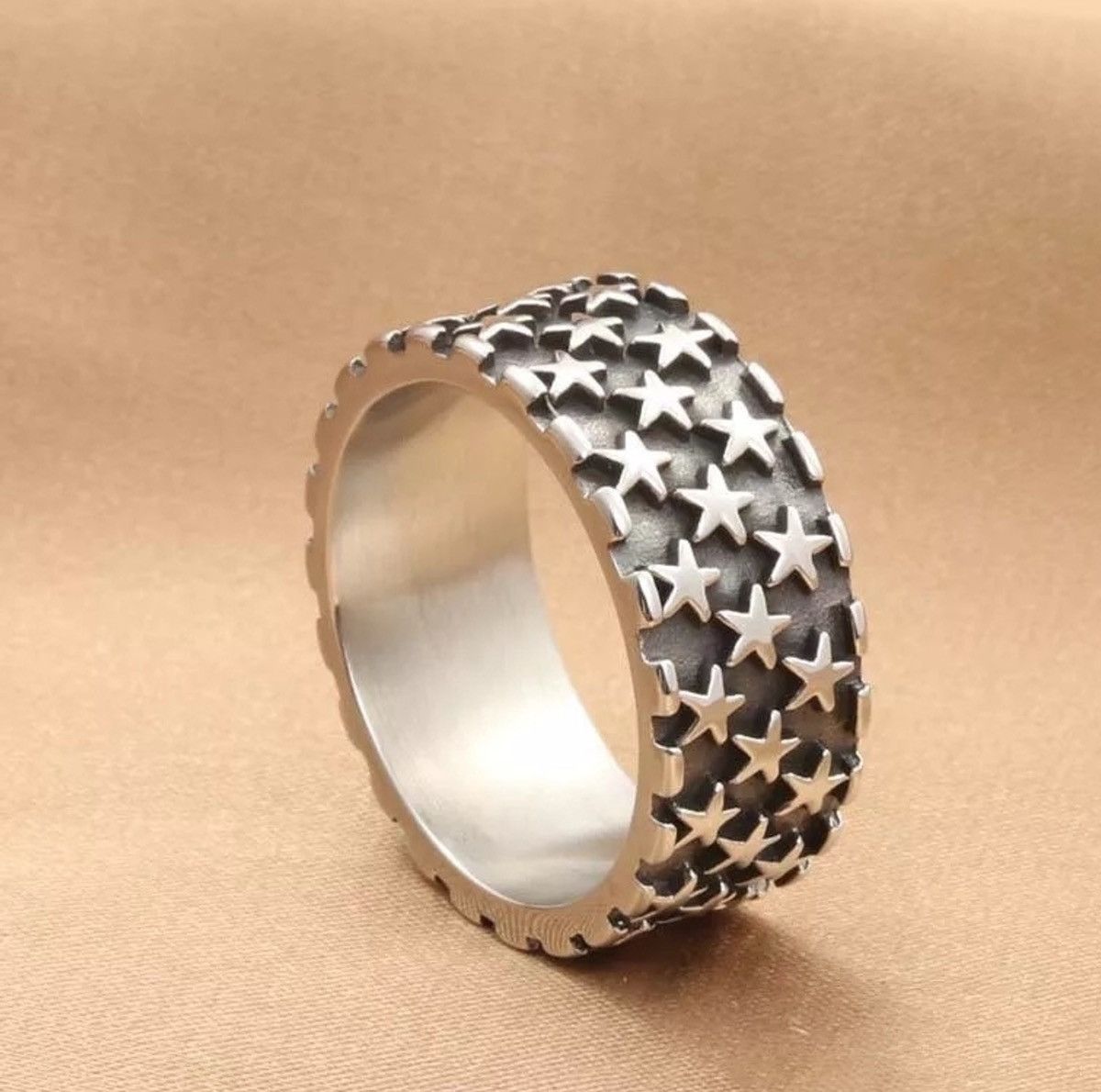 Jewelry Retro Simple Men Stainless Steel Star Ring Size ONE SIZE - 5 Thumbnail