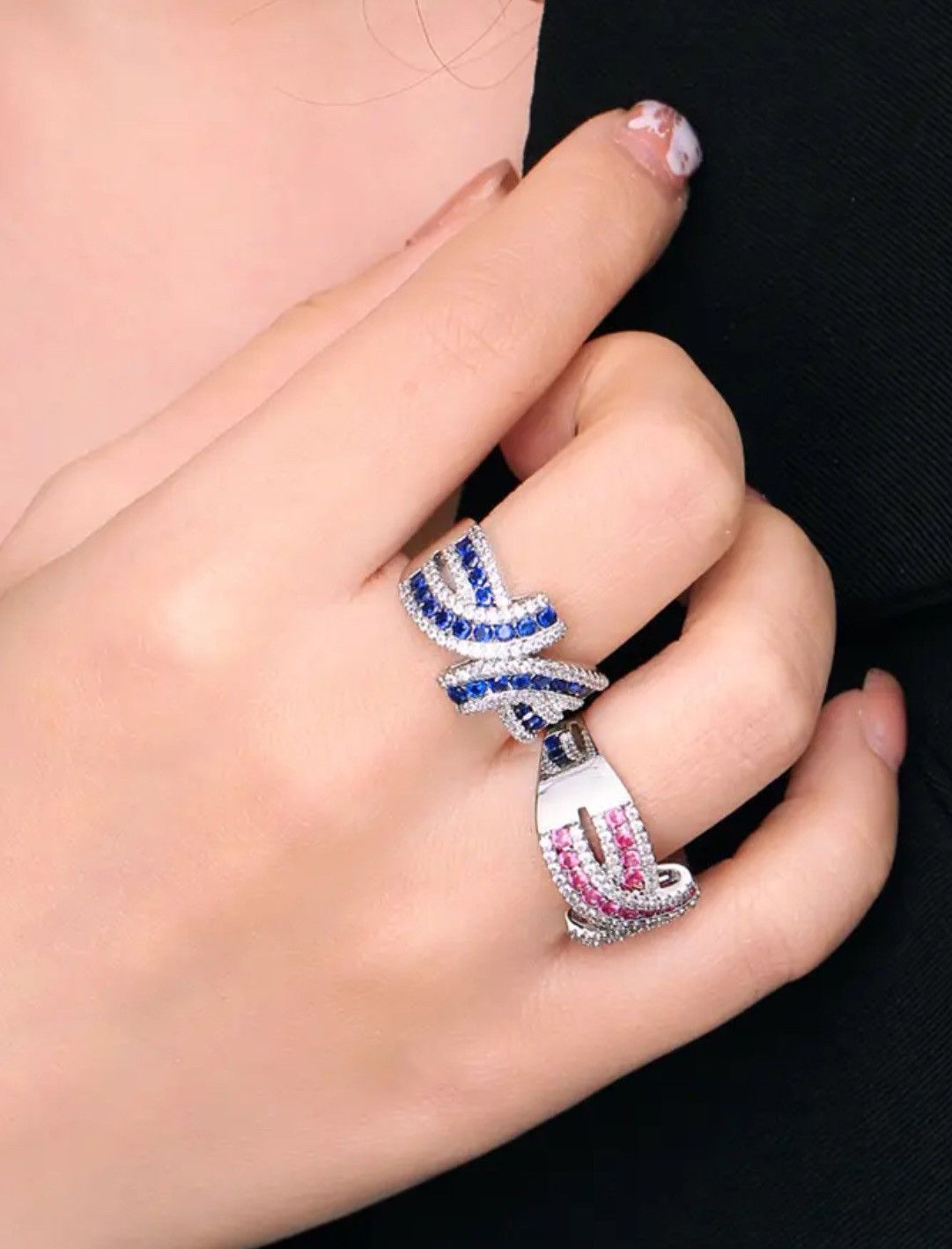 Japanese Brand × Jewelry × Vintage Twist Cross Zircon Shiny Ring Size ONE SIZE - 2 Thumbnail