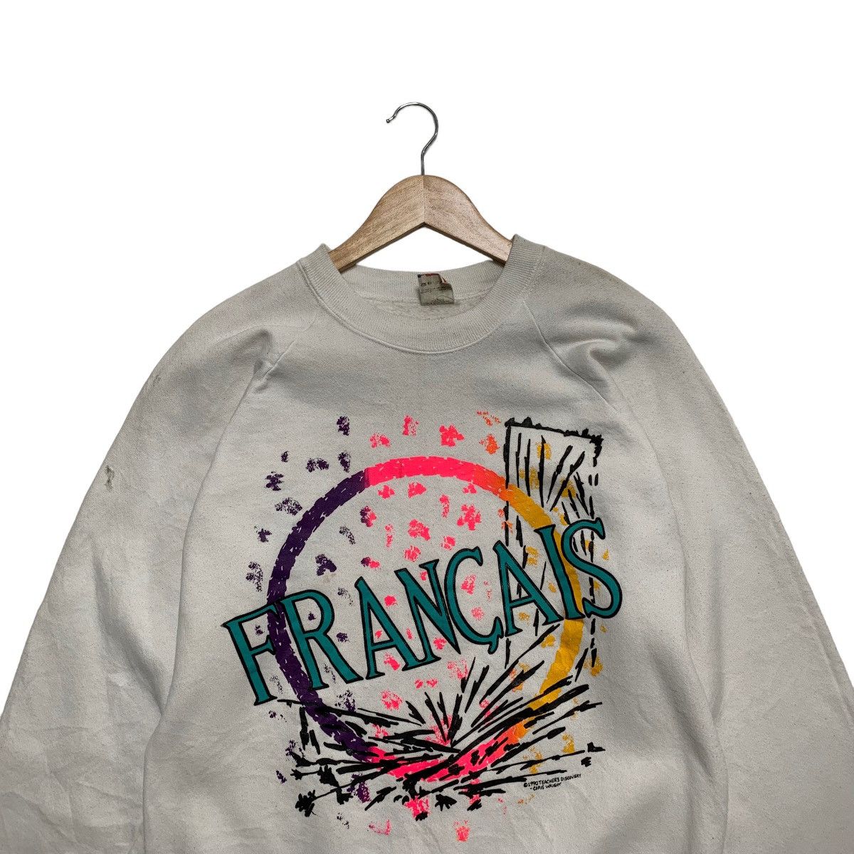 Fruit Of The Loom Vintage 90 Francais Chris Wright Sweatshirt Size US M / EU 48-50 / 2 - 3 Thumbnail