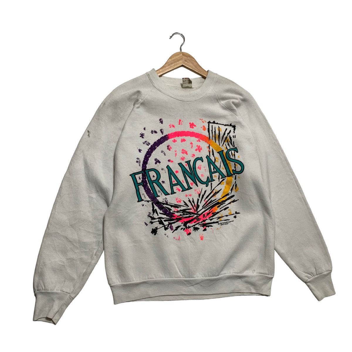 Fruit Of The Loom Vintage 90 Francais Chris Wright Sweatshirt Size US M / EU 48-50 / 2 - 2 Thumbnail