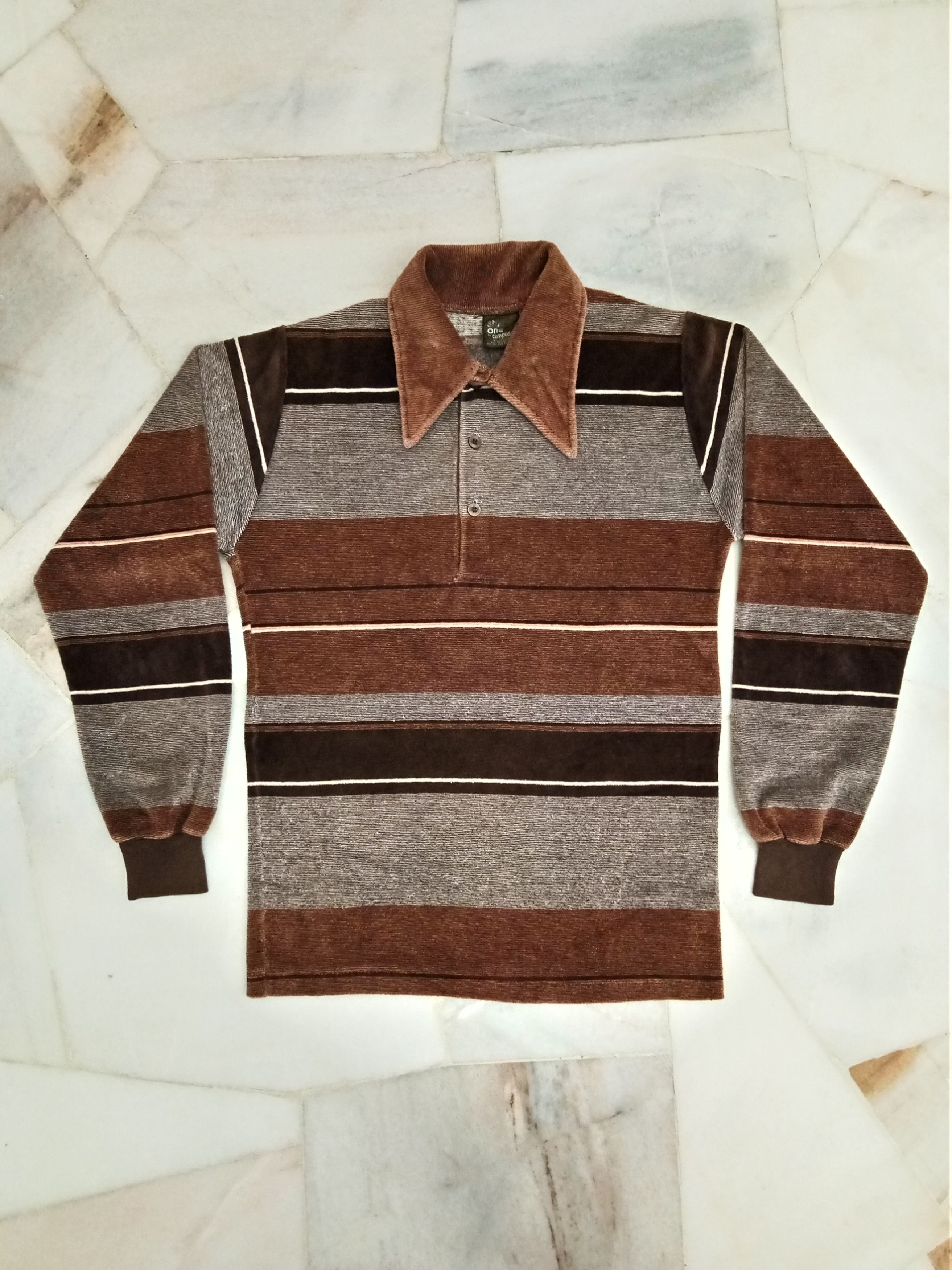 Vintage Vintage 1970's Studio one by campus stripe velour shirt USA Size US S / EU 44-46 / 1 - 1 Thumbnail