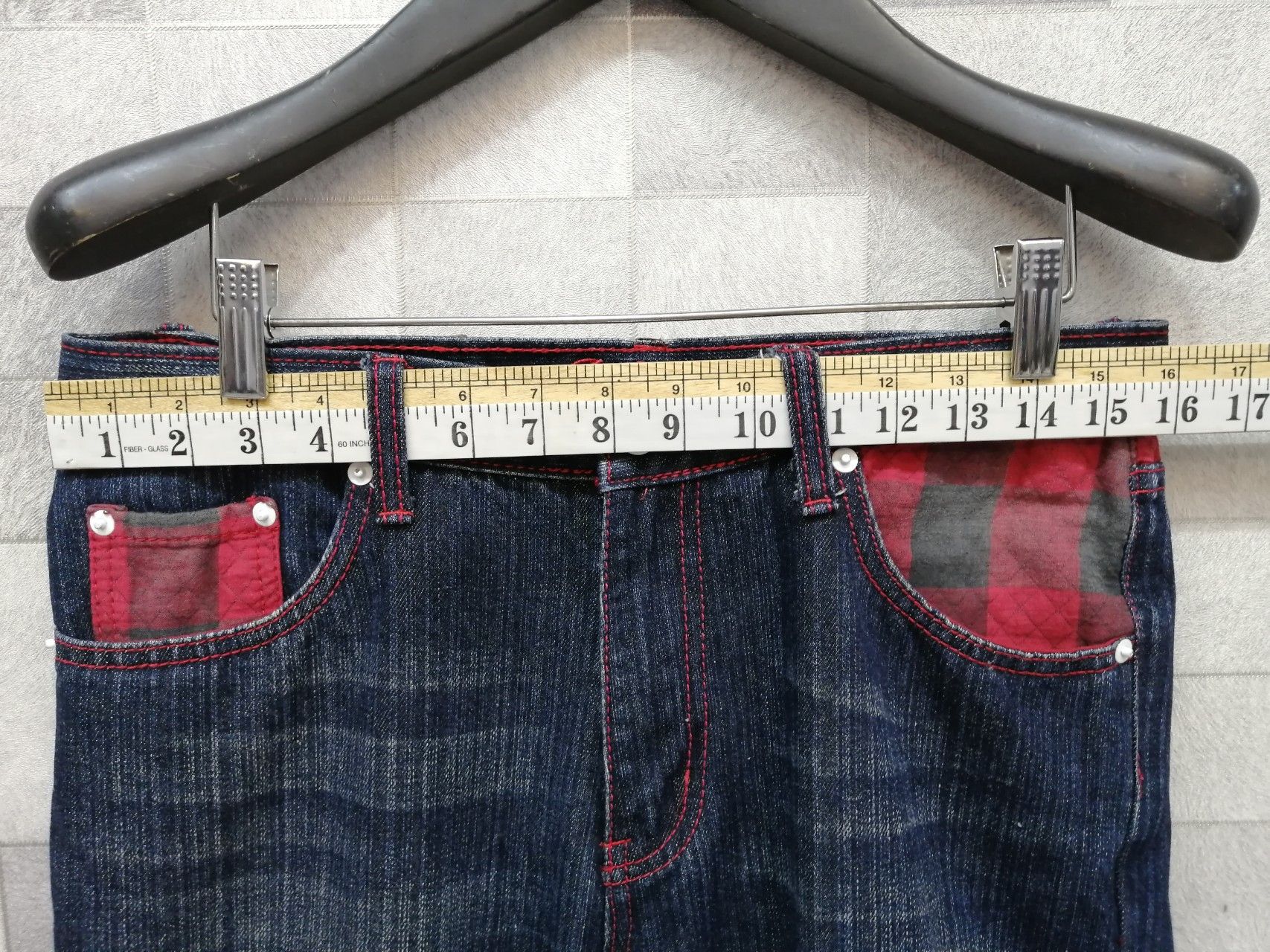 Japanese Brand 🇯🇵JO'ISM💥Vintage Punk Tartan Red Patchwork Jeans Size US 30 / EU 46 - 9 Thumbnail