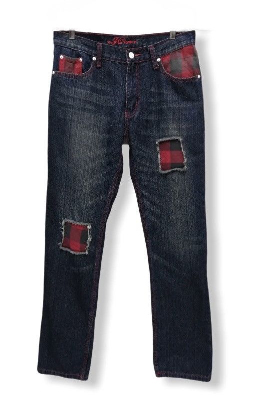 Japanese Brand 🇯🇵JO'ISM💥Vintage Punk Tartan Red Patchwork Jeans Size US 30 / EU 46 - 1 Thumbnail