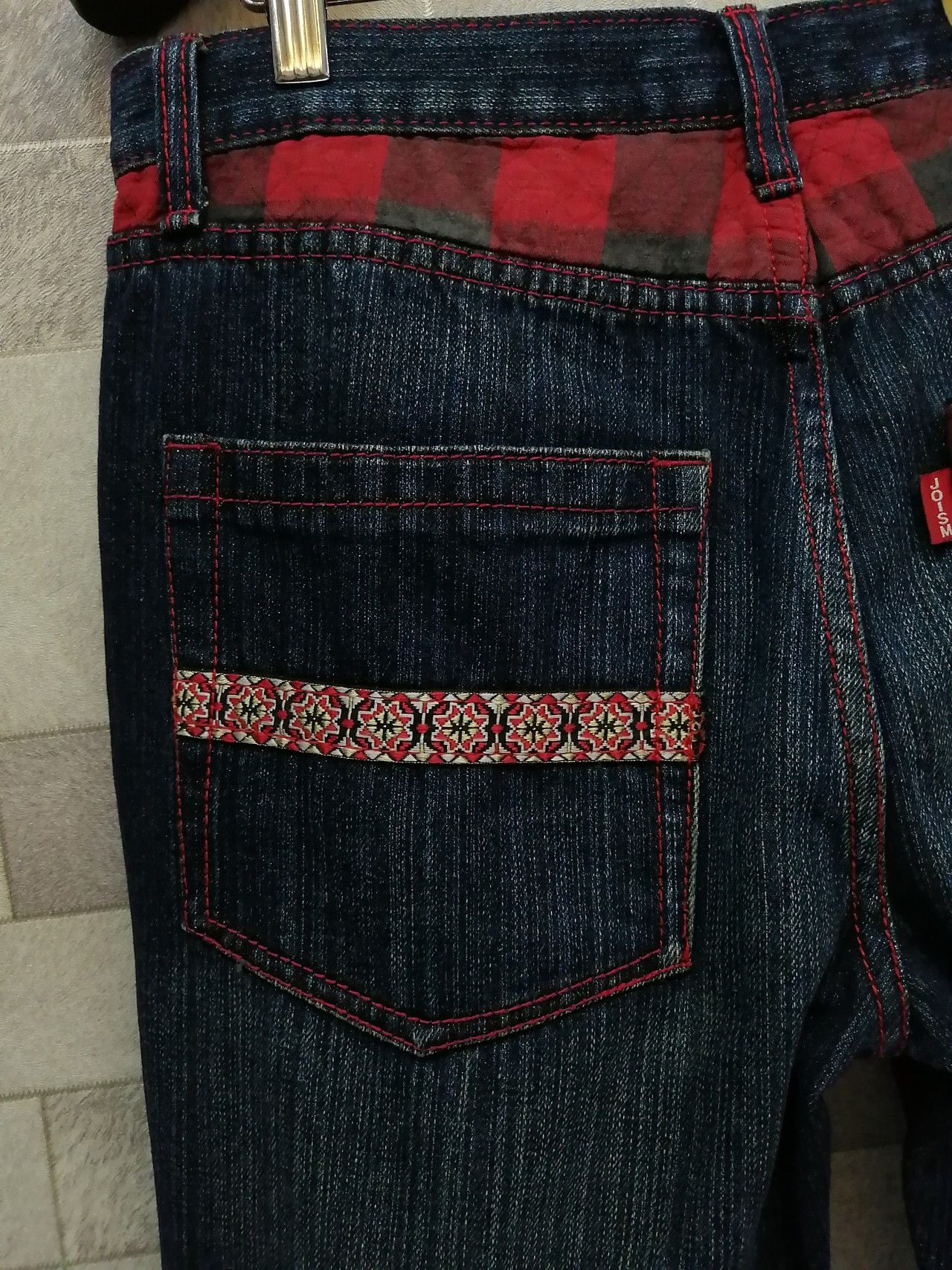 Japanese Brand 🇯🇵JO'ISM💥Vintage Punk Tartan Red Patchwork Jeans Size US 30 / EU 46 - 5 Thumbnail