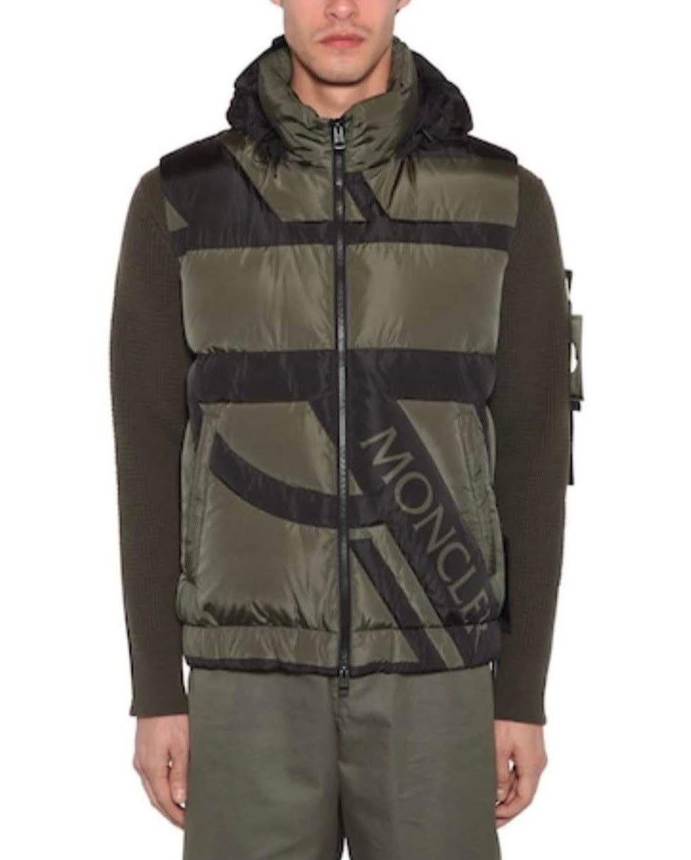 image of 5 Moncler X Craig Green Permity Hooded Down Vest in Military Green, Men's (Size Large)