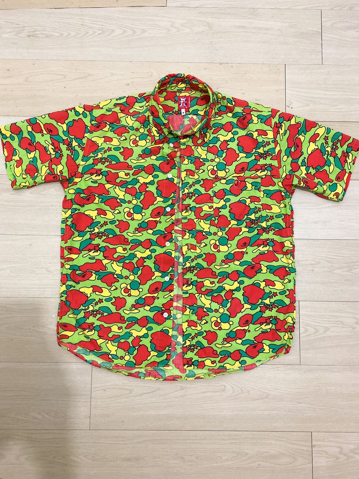 image of Bape x Vintage Star Camo Button Up S/s Shirt in Green, Men's (Size Medium)