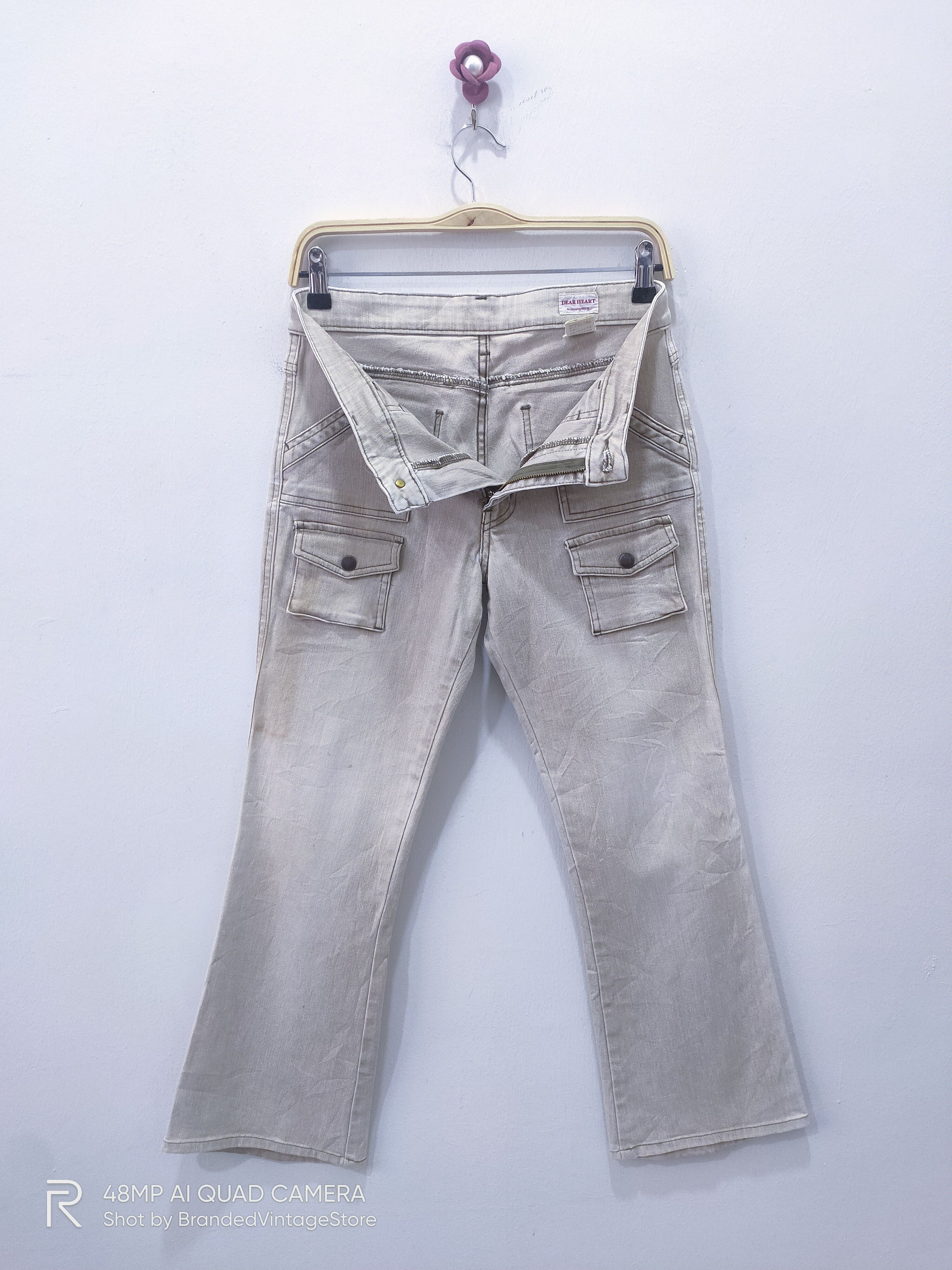 Seditionaries DEAR HEART Patchwork Multipocket Faded Flare Jean CargoPant Size 29" - 3 Thumbnail