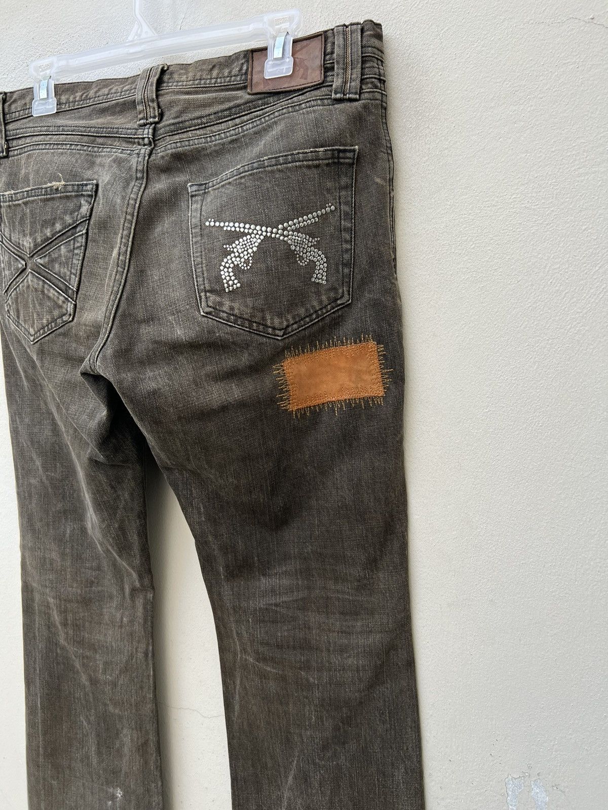 roarguns Vintage Roarguns Japan Mud Wash Denim Patchwork Flare Jeans Size US 32 / EU 48 - 20 Thumbnail