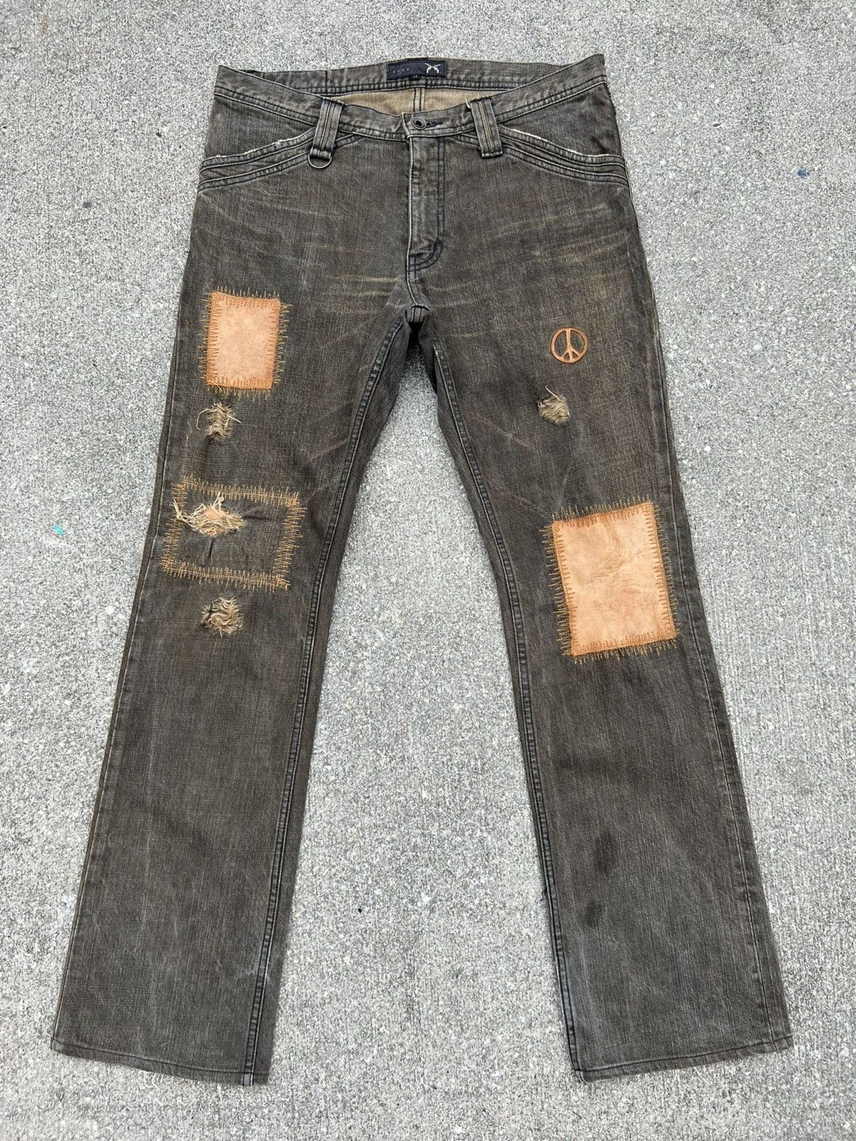 image of Roarguns Japan Mud Wash Denim Patchwork Flare Jeans, Men's (Size 32)