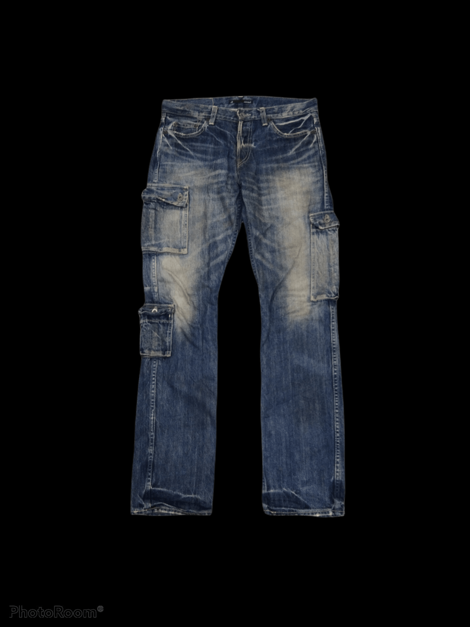 image of Distressed Denim Johnbull Made In Japan Multipocket Cargo Pants in Blue Distressed, Men's (Size 32)