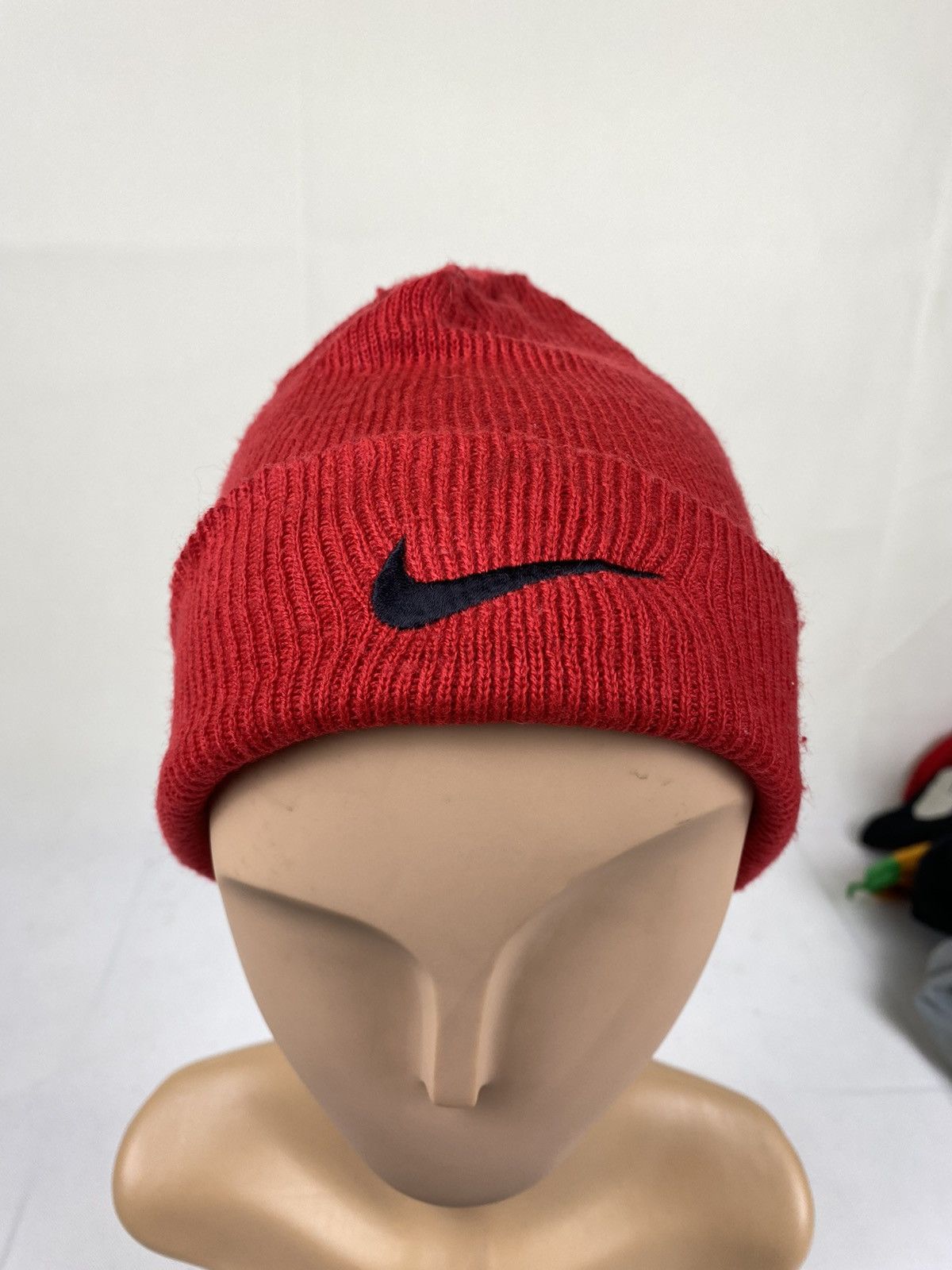 Vintage Nike Red / Black Spell Out Knit Beanie — RootsBK